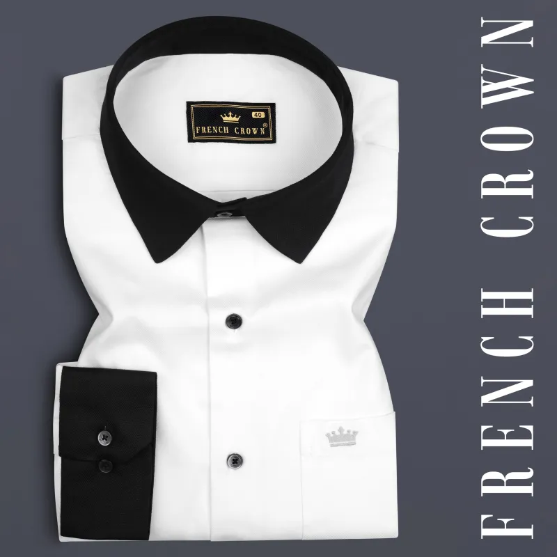 Bright White with Black Collar super Soft Twill Giza Cotton Shirt sold by French Crown