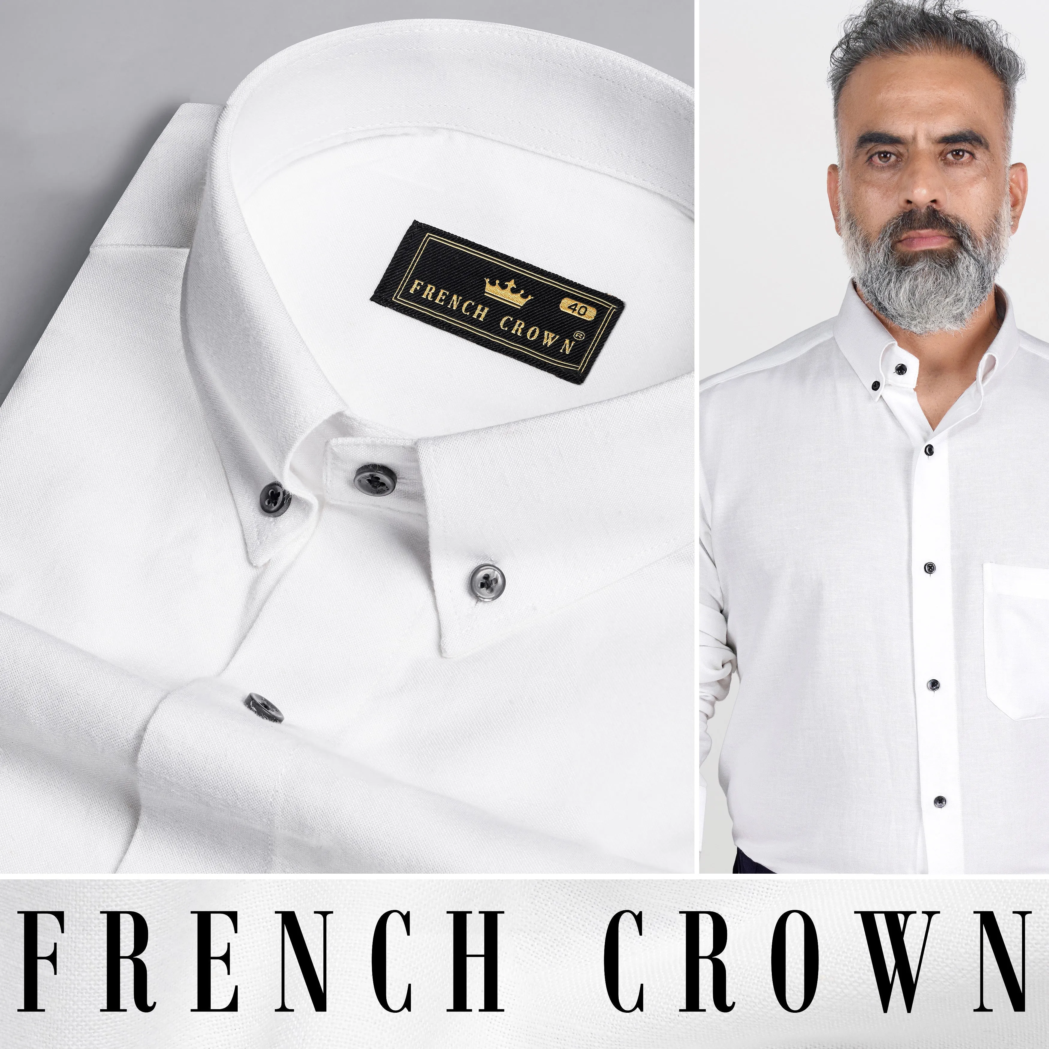 Bright White Luxurious Linen Shirt sold by French Crown product image thumbnail 4