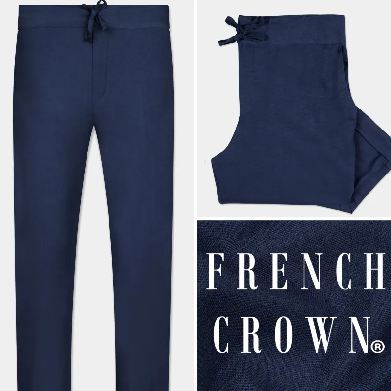 Tealish Blue Luxurious Linen Lounge Pant sold by French Crown