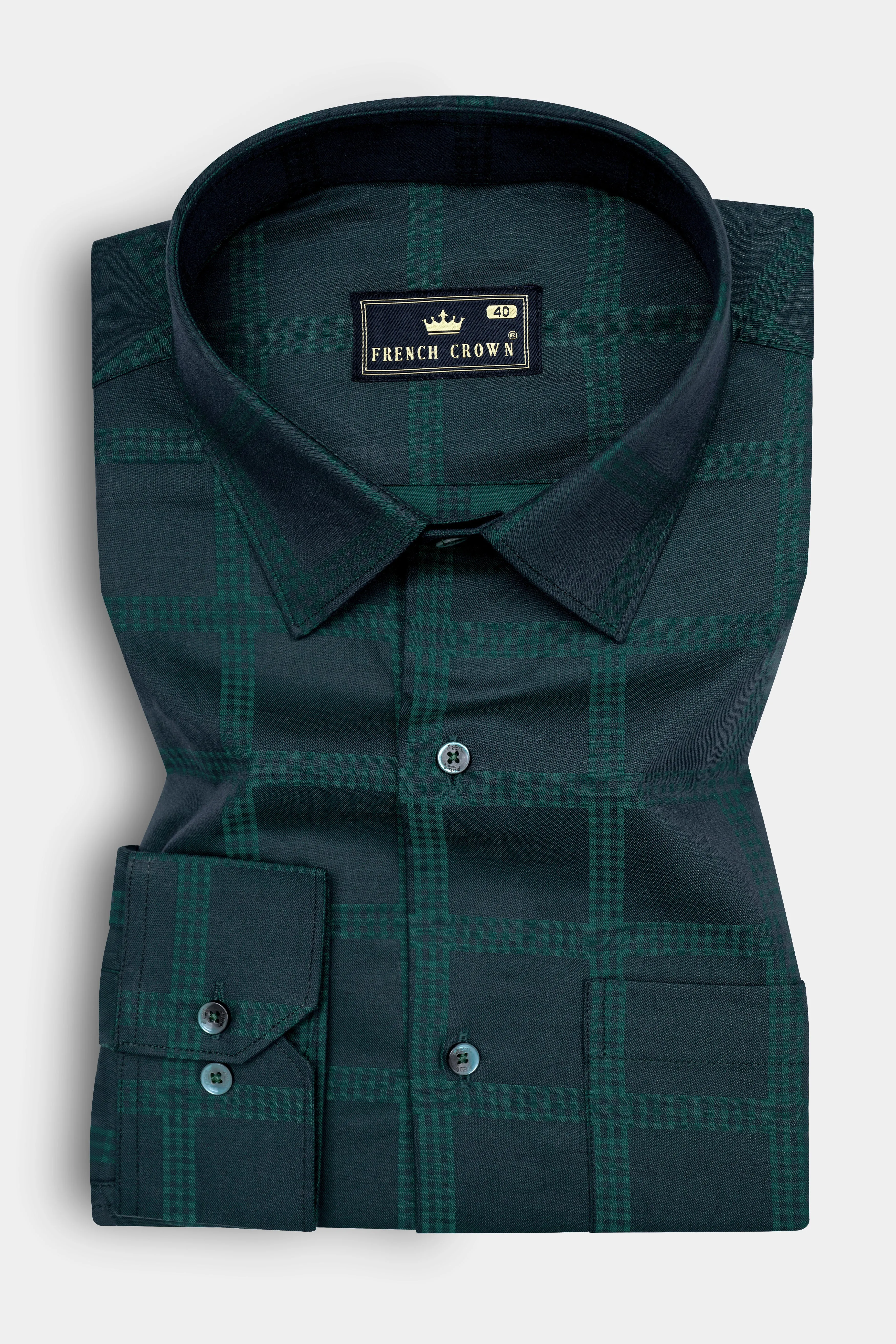 Daintree Green Windowpane Jacquard Textured Premium Giza Cotton Shirt sold by French Crown product image thumbnail 3