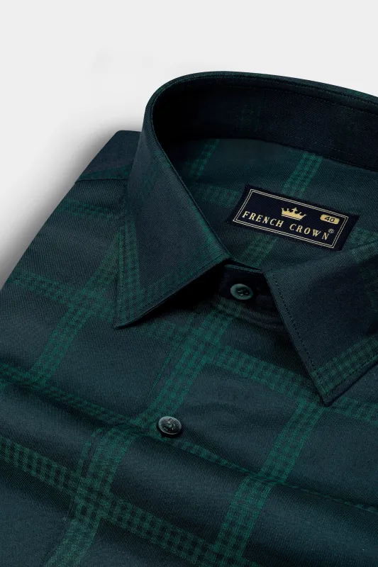 Daintree Green Windowpane Jacquard Textured Premium Giza Cotton Shirt sold by French Crown