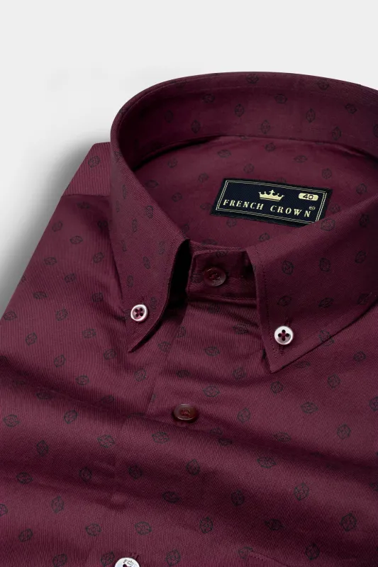 Tawny Maroon Printed Poplin Giza Cotton Shirt sold by French Crown