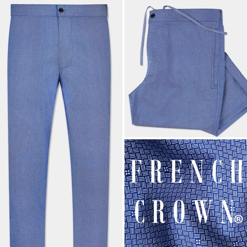 Tropaz Blue Textured Poplin Giza Cotton Lounge Pant sold by French Crown