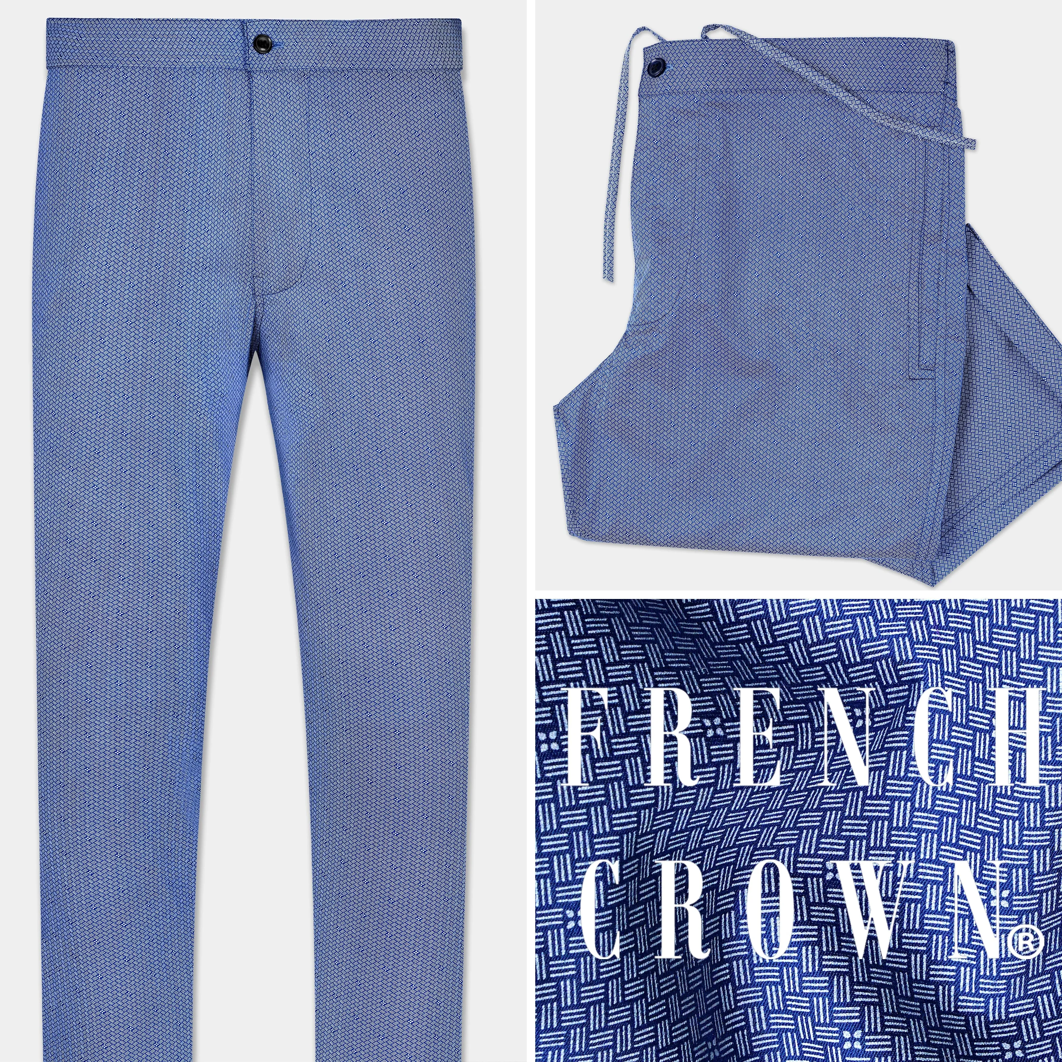 Tropaz Blue Textured Poplin Giza Cotton Lounge Pant sold by French Crown