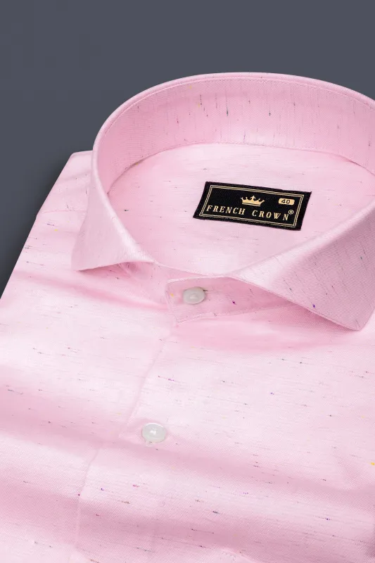 Cherub Pink Textured Chambray Premium Giza Cotton Shirt sold by French Crown