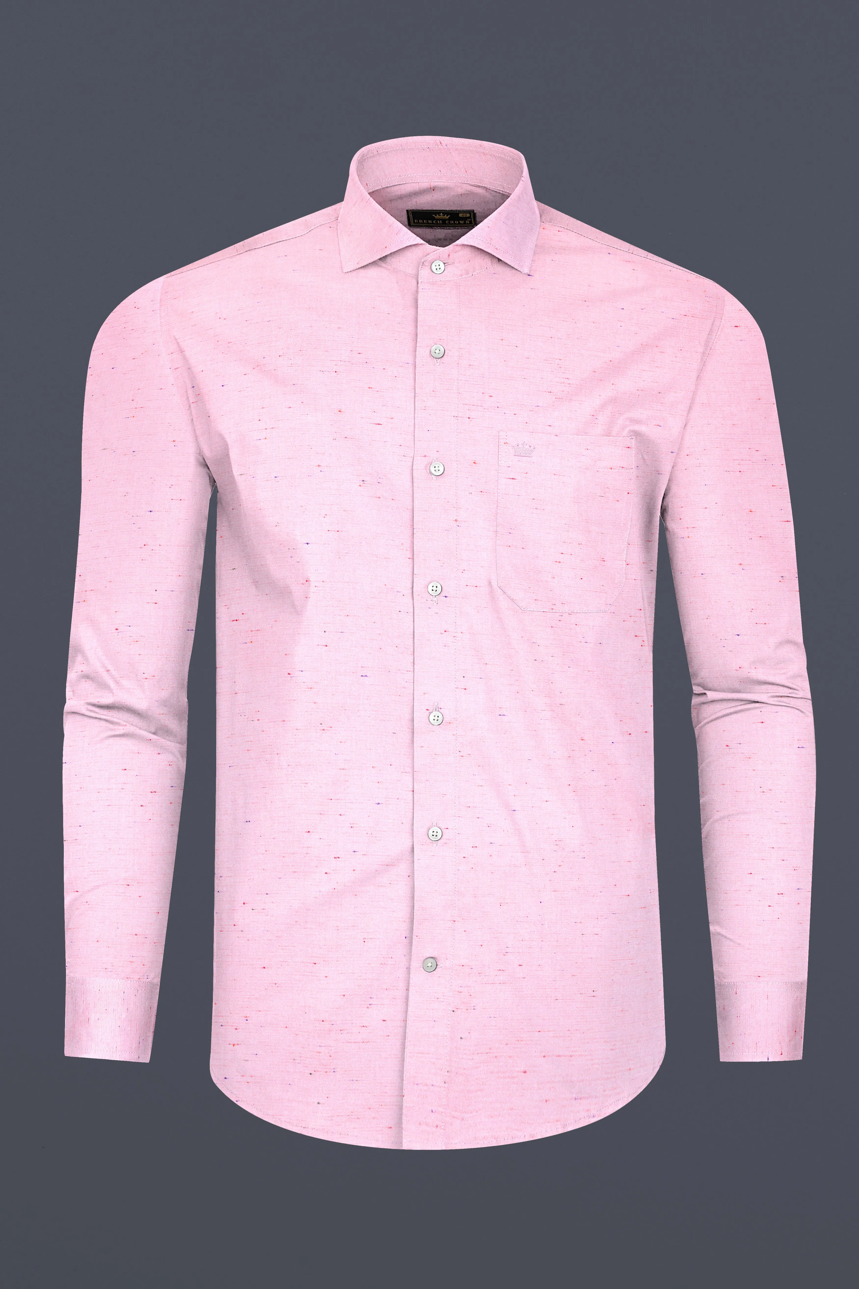 Cherub Pink Textured Chambray Premium Giza Cotton Shirt sold by French Crown product image thumbnail 4