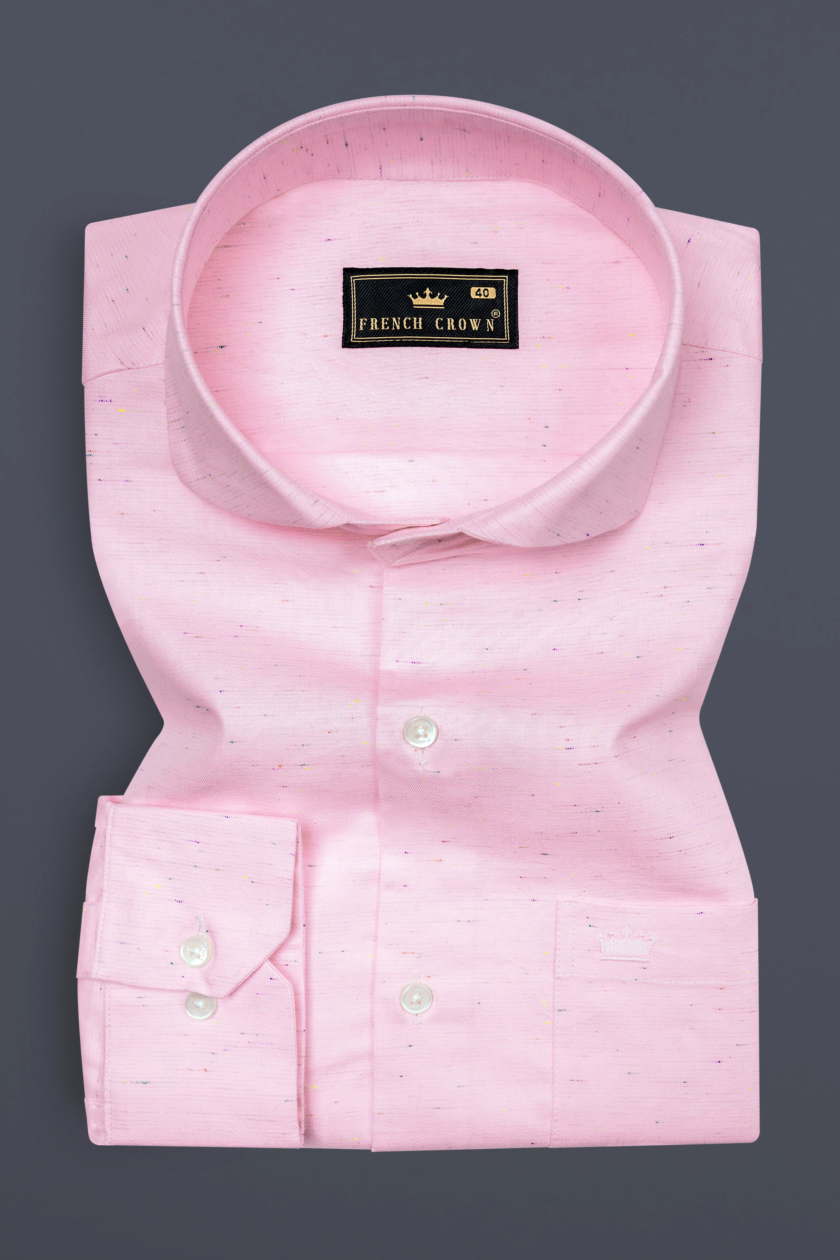 Cherub Pink Textured Chambray Premium Giza Cotton Shirt sold by French Crown product image thumbnail 3