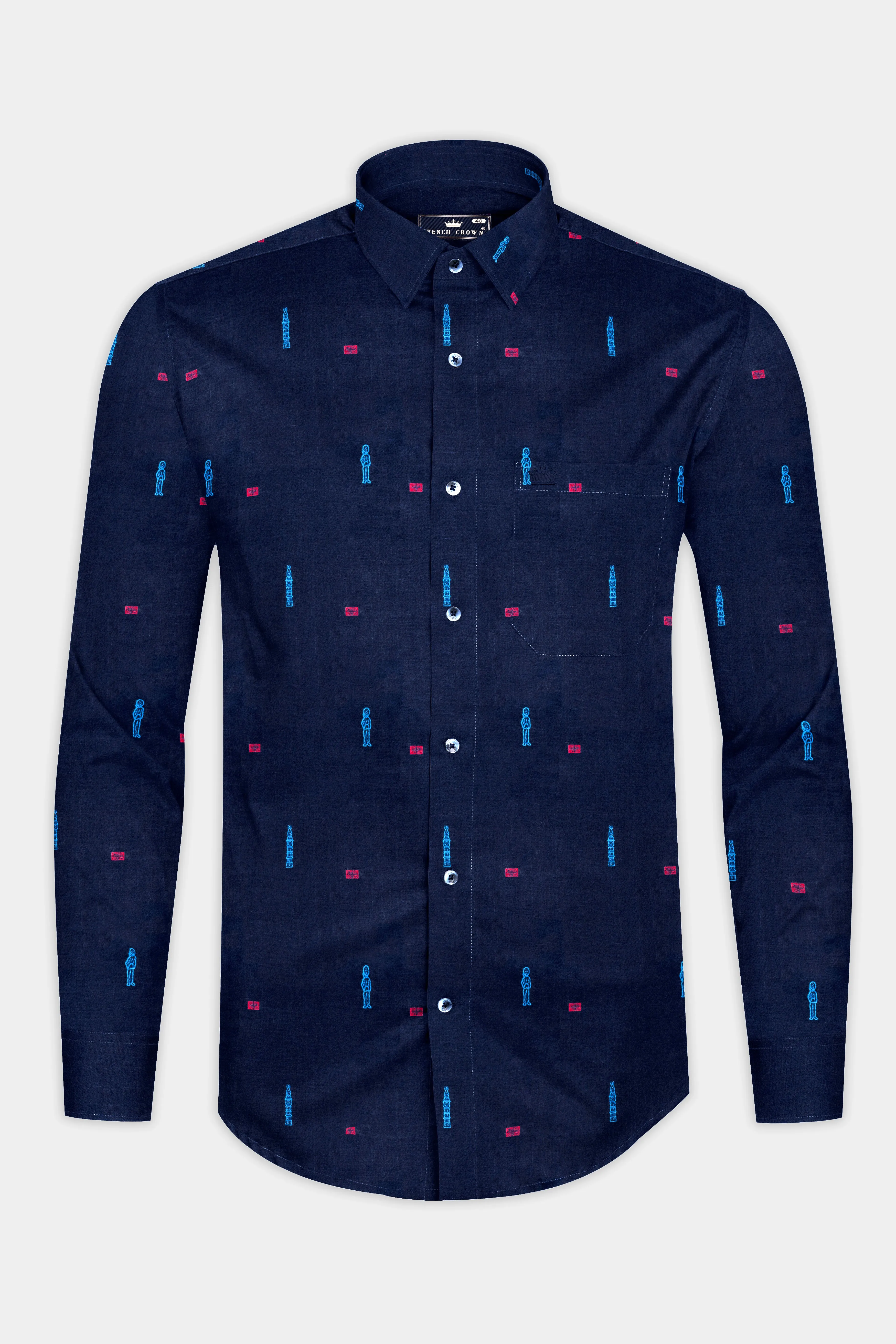 Haiti Blue Jacquard Textured Premium Cotton Shirt sold by French Crown product image thumbnail 4