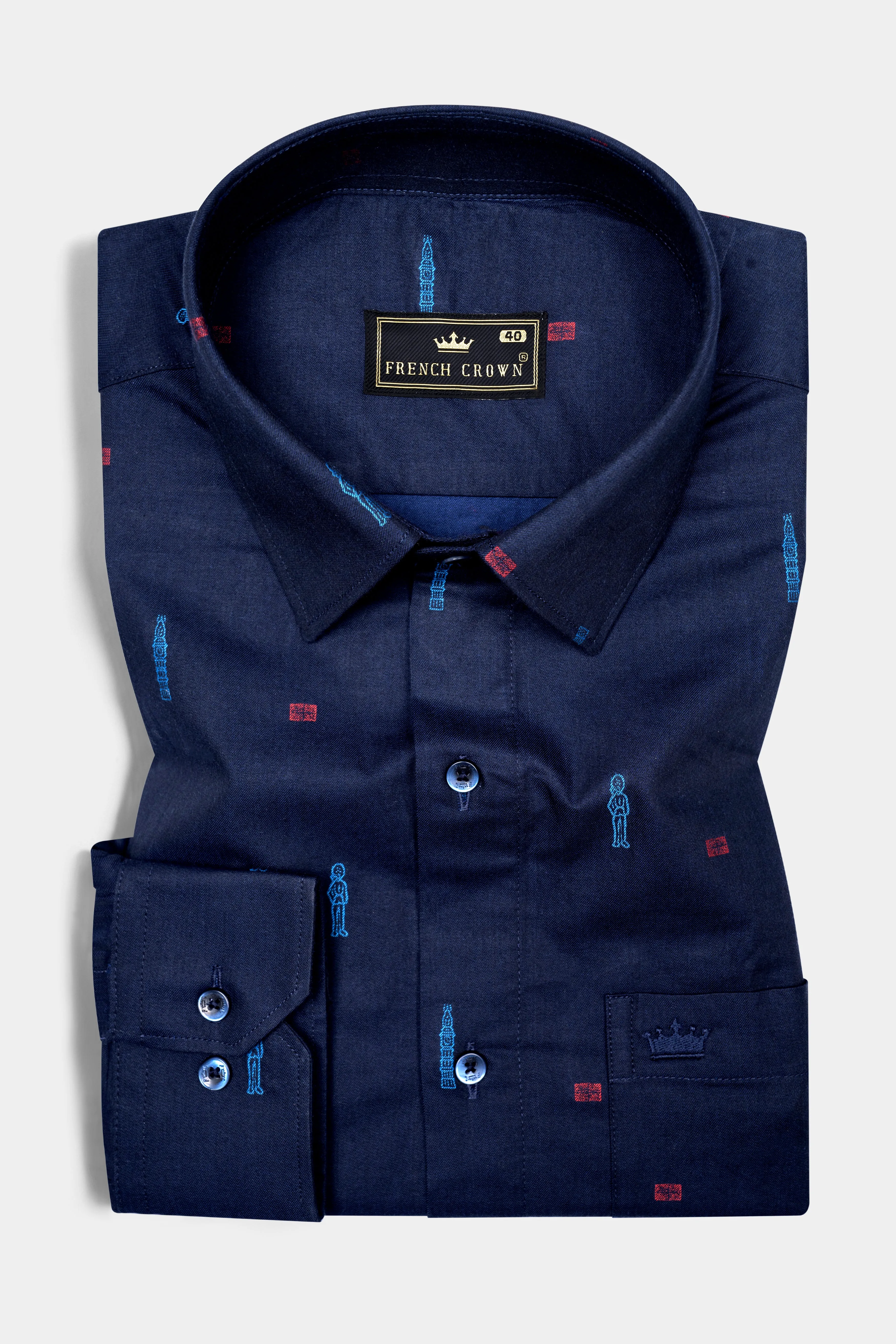 Haiti Blue Jacquard Textured Premium Cotton Shirt sold by French Crown product image thumbnail 3