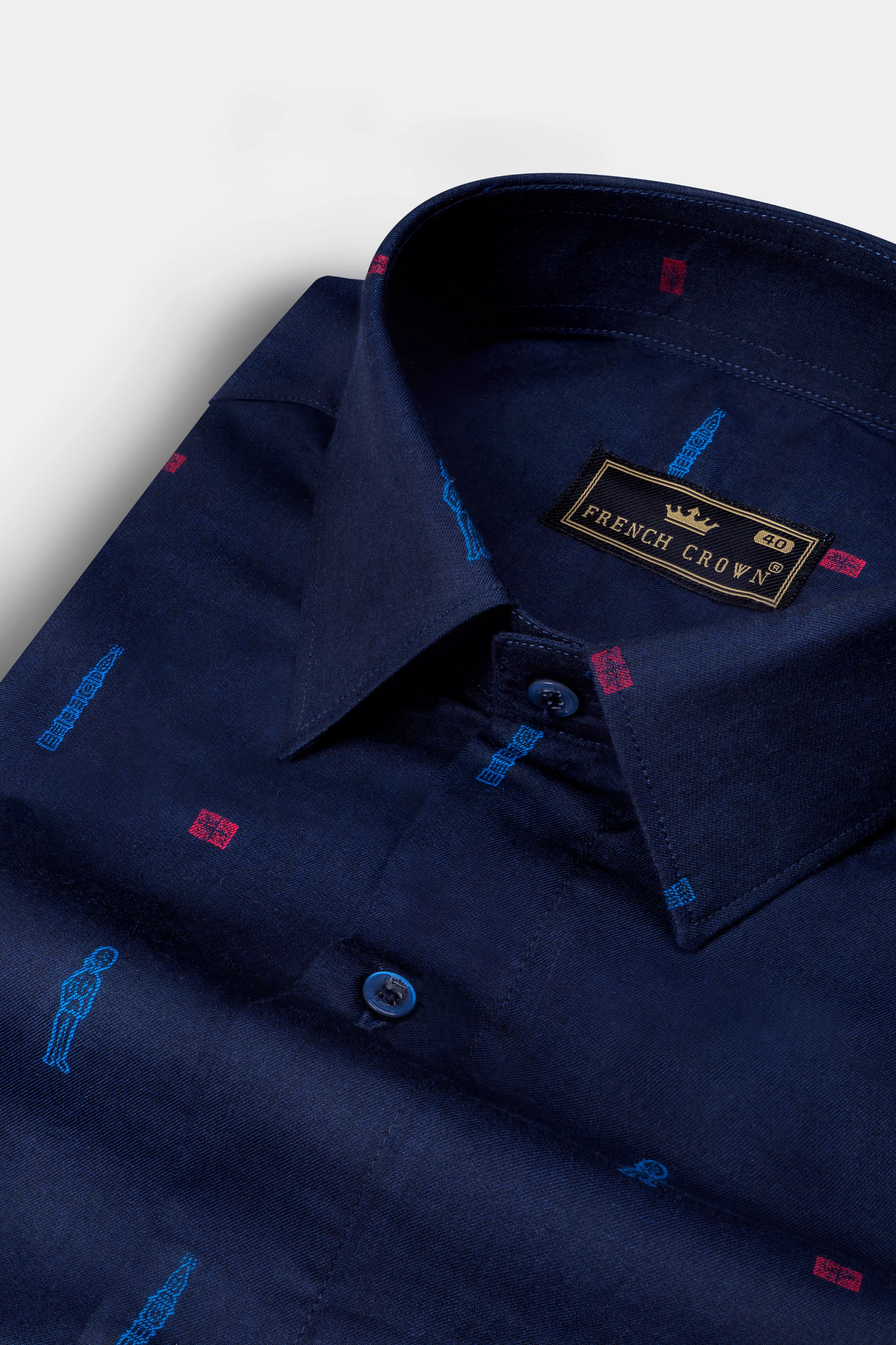 Haiti Blue Jacquard Textured Premium Cotton Shirt sold by French Crown