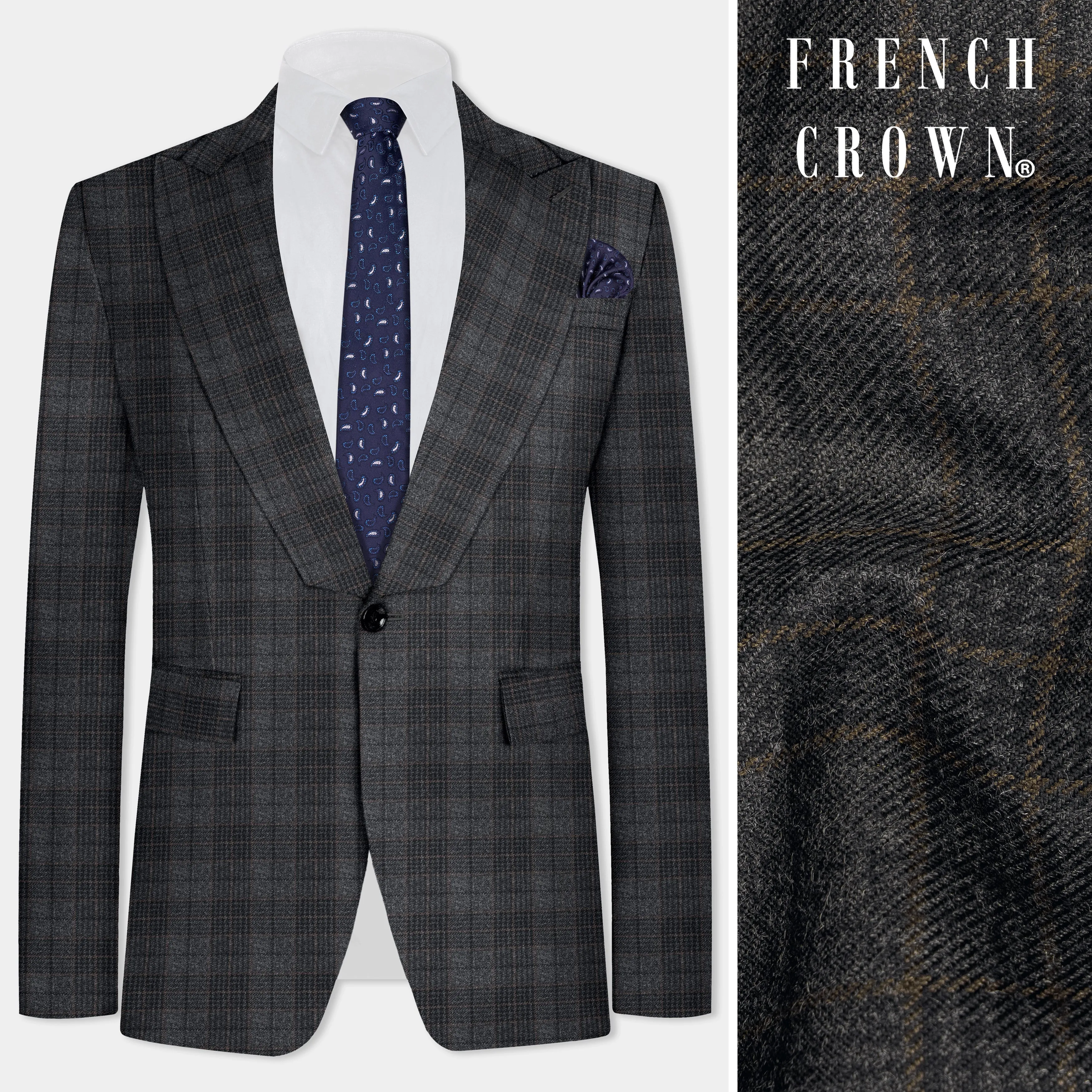 Charcoal Gray Plaid Tweed Blazer sold by French Crown