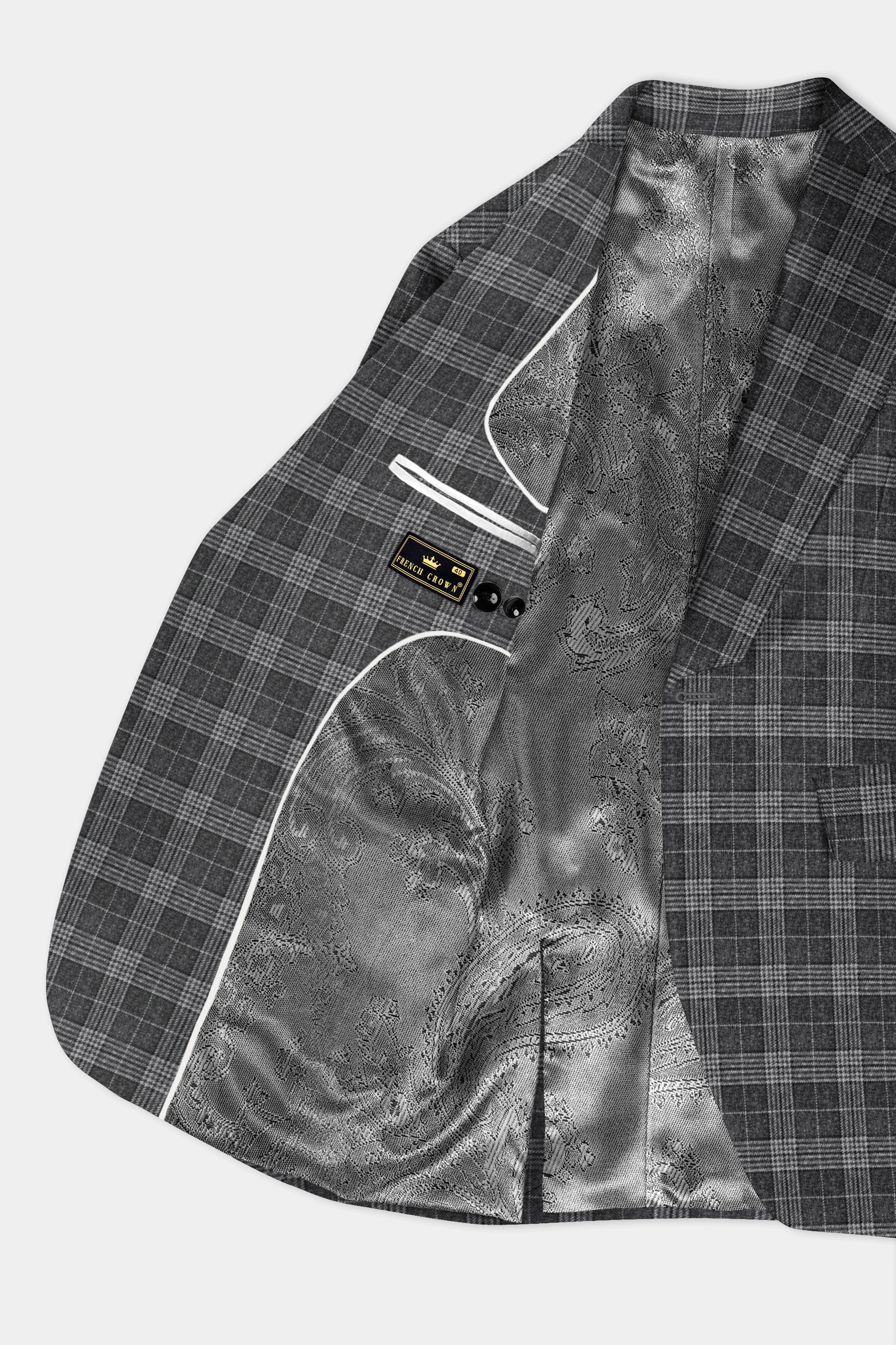 Heavy Metal Gray Plaid Wool Blend Blazer sold by French Crown product image thumbnail 4
