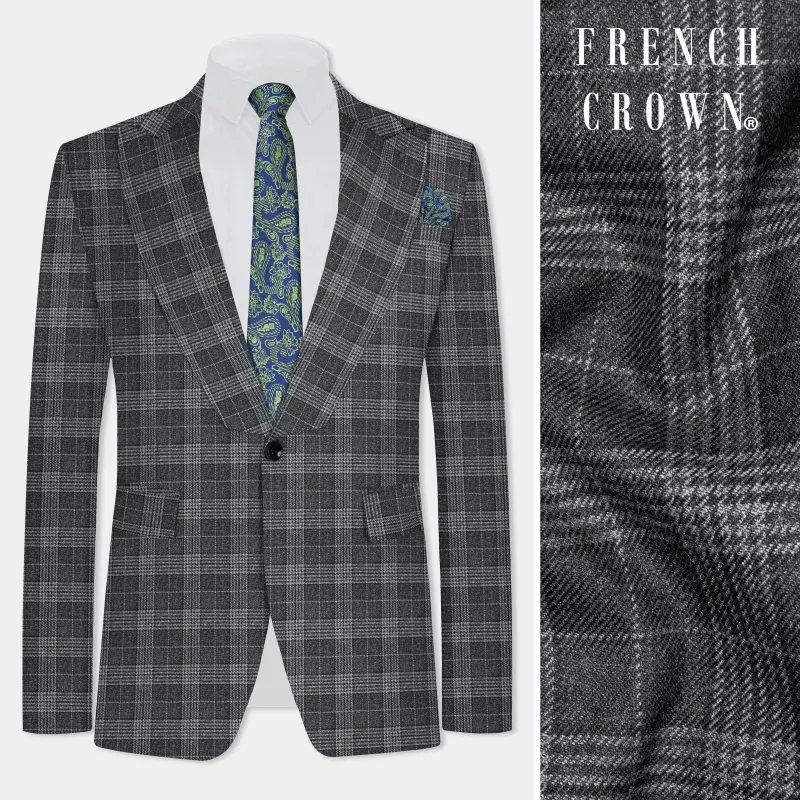 Heavy Metal Gray Plaid Wool Blend Blazer sold by French Crown