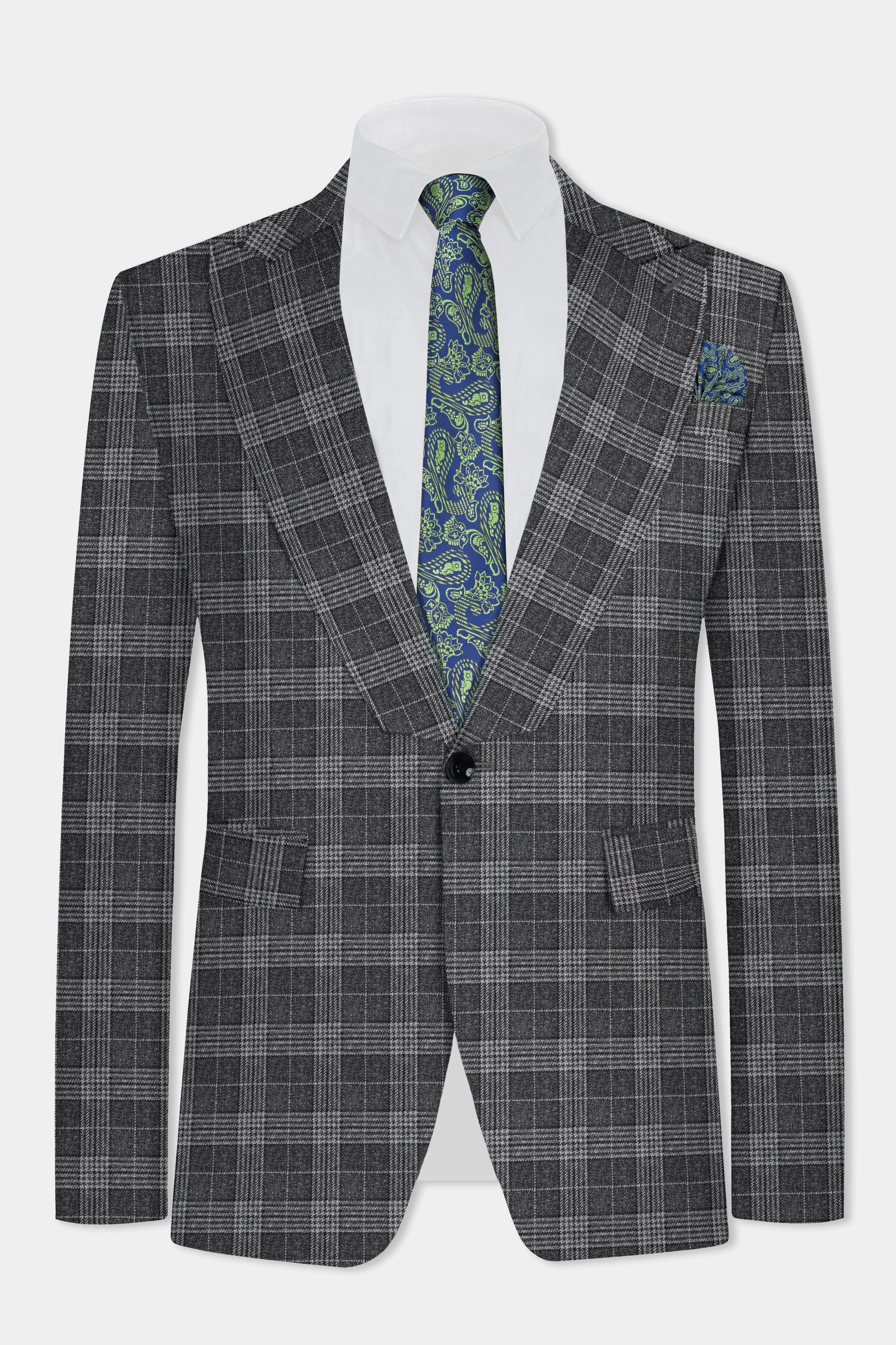 Heavy Metal Gray Plaid Wool Blend Blazer sold by French Crown product image thumbnail 2