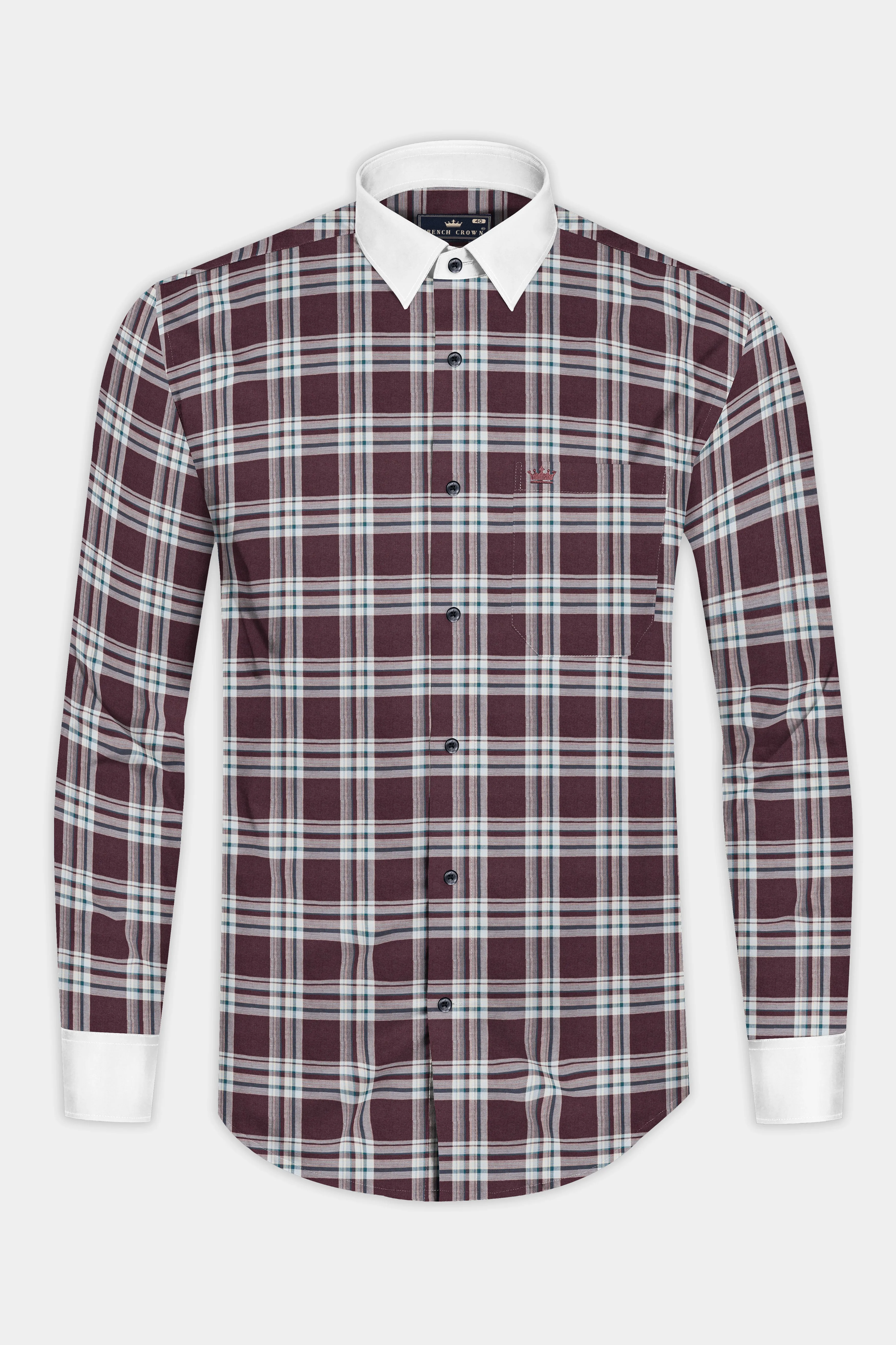 Thunder Brown with White Plaid Twill Cotton Shirt sold by French Crown product image thumbnail 5