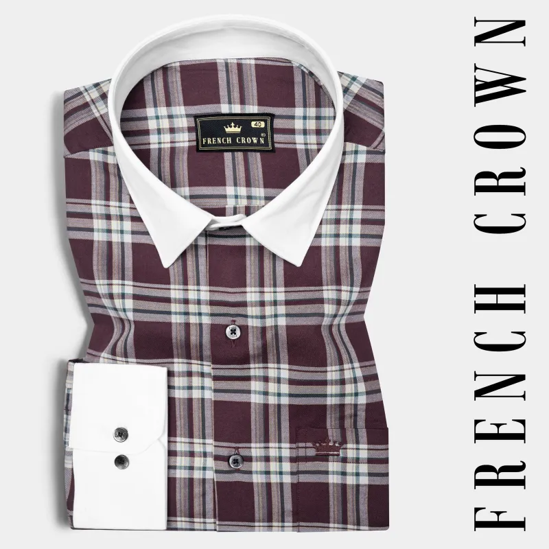Thunder Brown with White Plaid Twill Cotton Shirt sold by French Crown