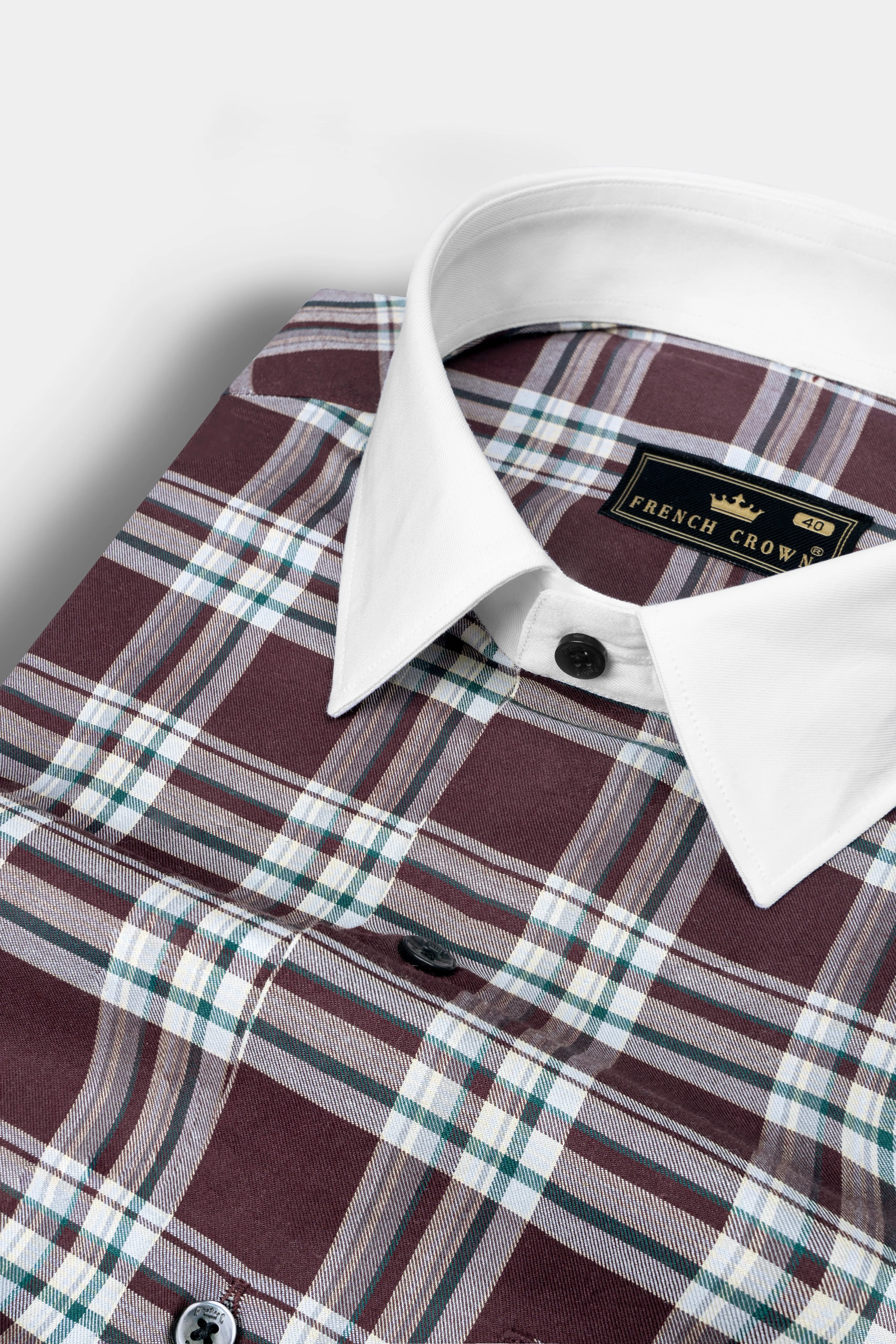 Thunder Brown with White Plaid Twill Cotton Shirt sold by French Crown product image thumbnail 4