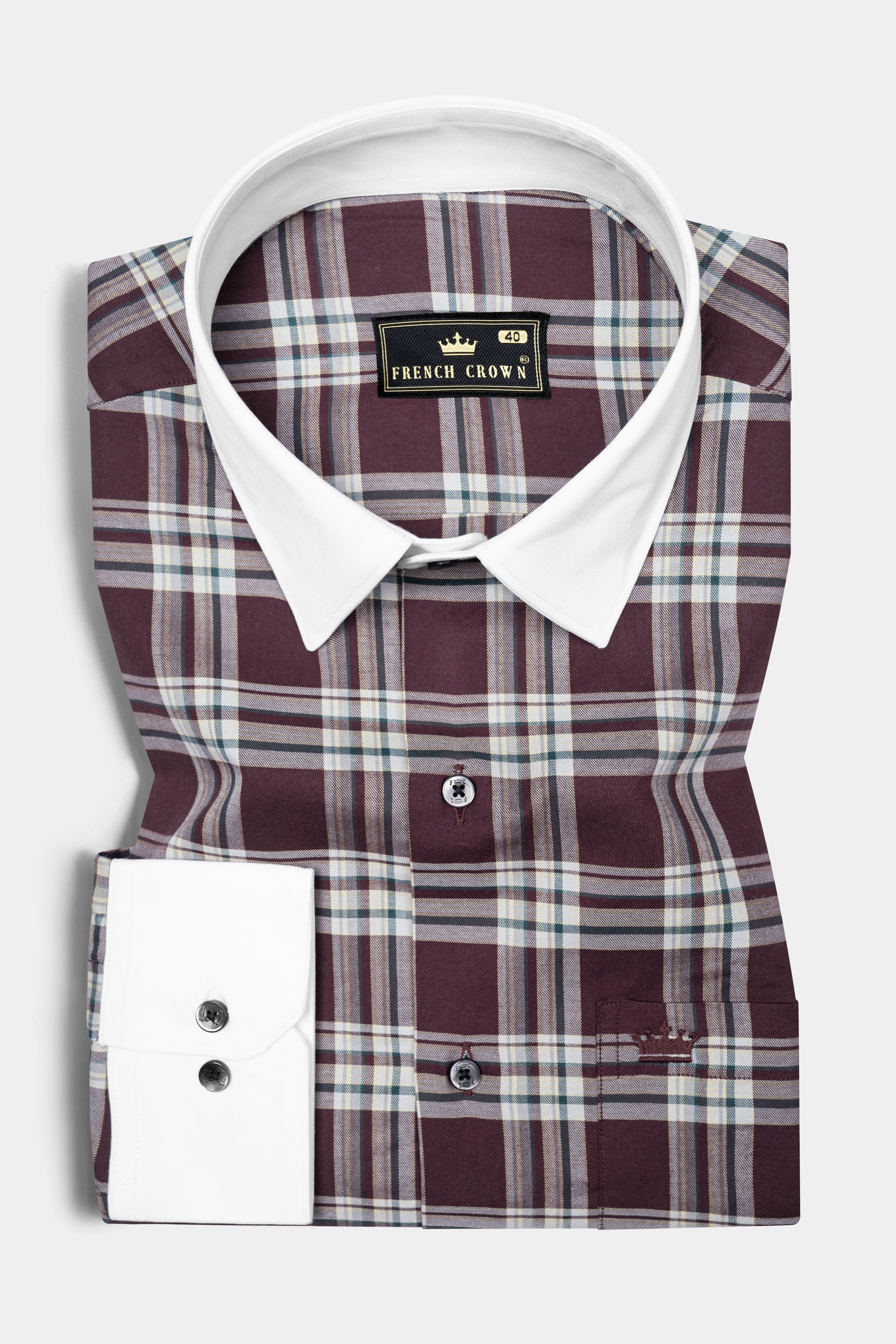 Thunder Brown with White Plaid Twill Cotton Shirt sold by French Crown product image thumbnail 2