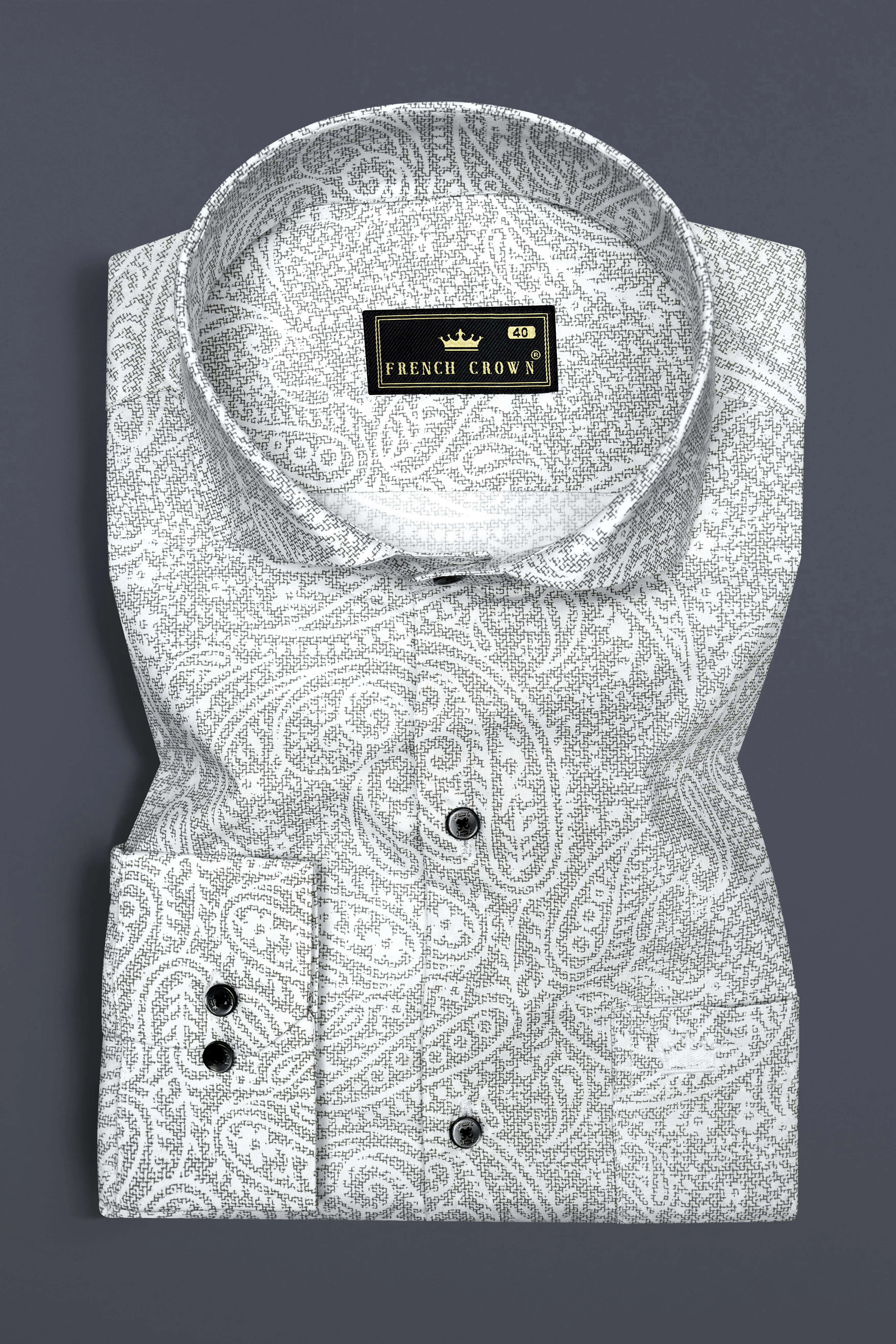 Bright White Printed Super Soft Premium Cotton Shirt sold by French Crown product image thumbnail 3