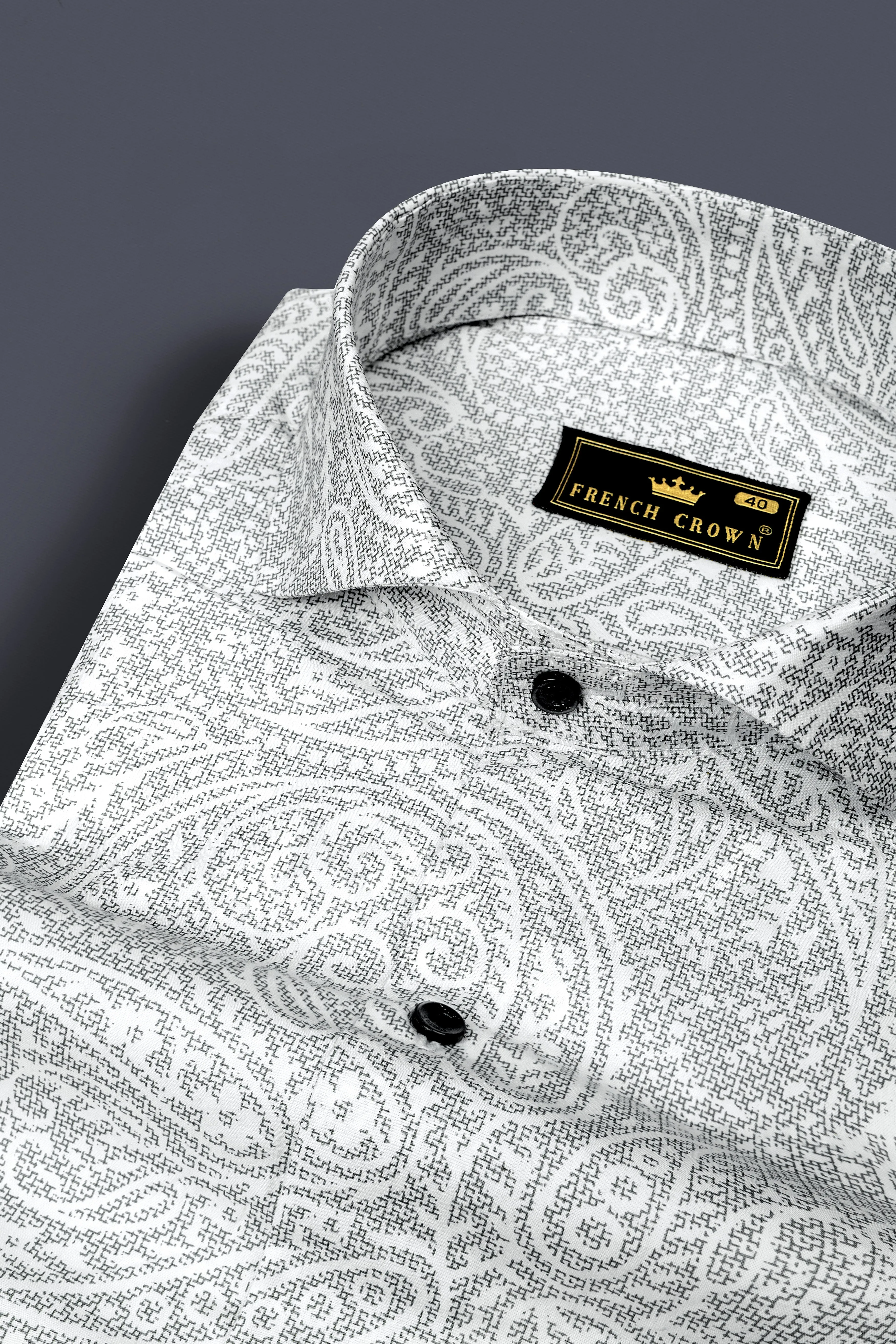 Bright White Printed Super Soft Premium Cotton Shirt sold by French Crown