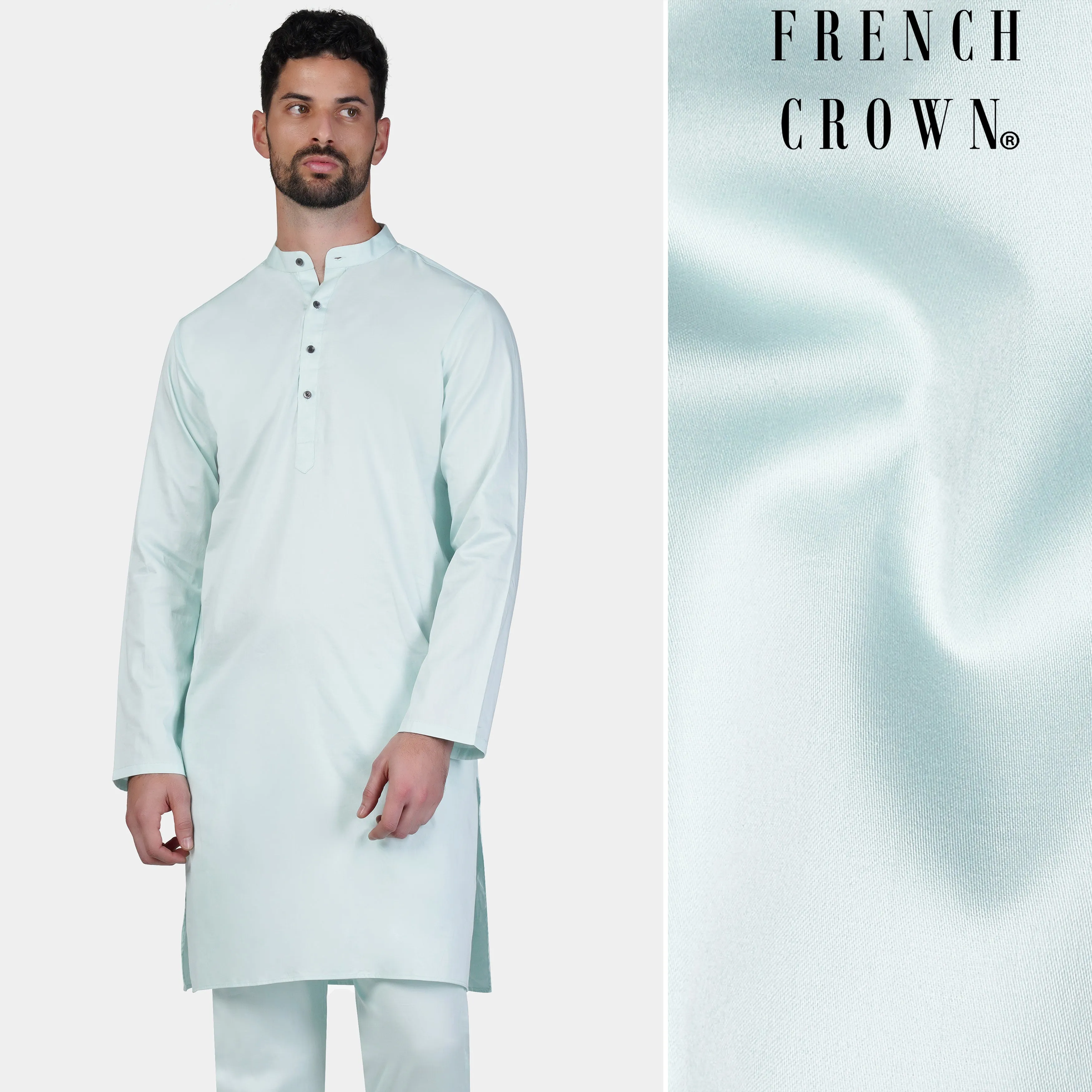 Timberwolf Blue Subtle Sheen Super Soft Premium Cotton Kurta sold by French Crown