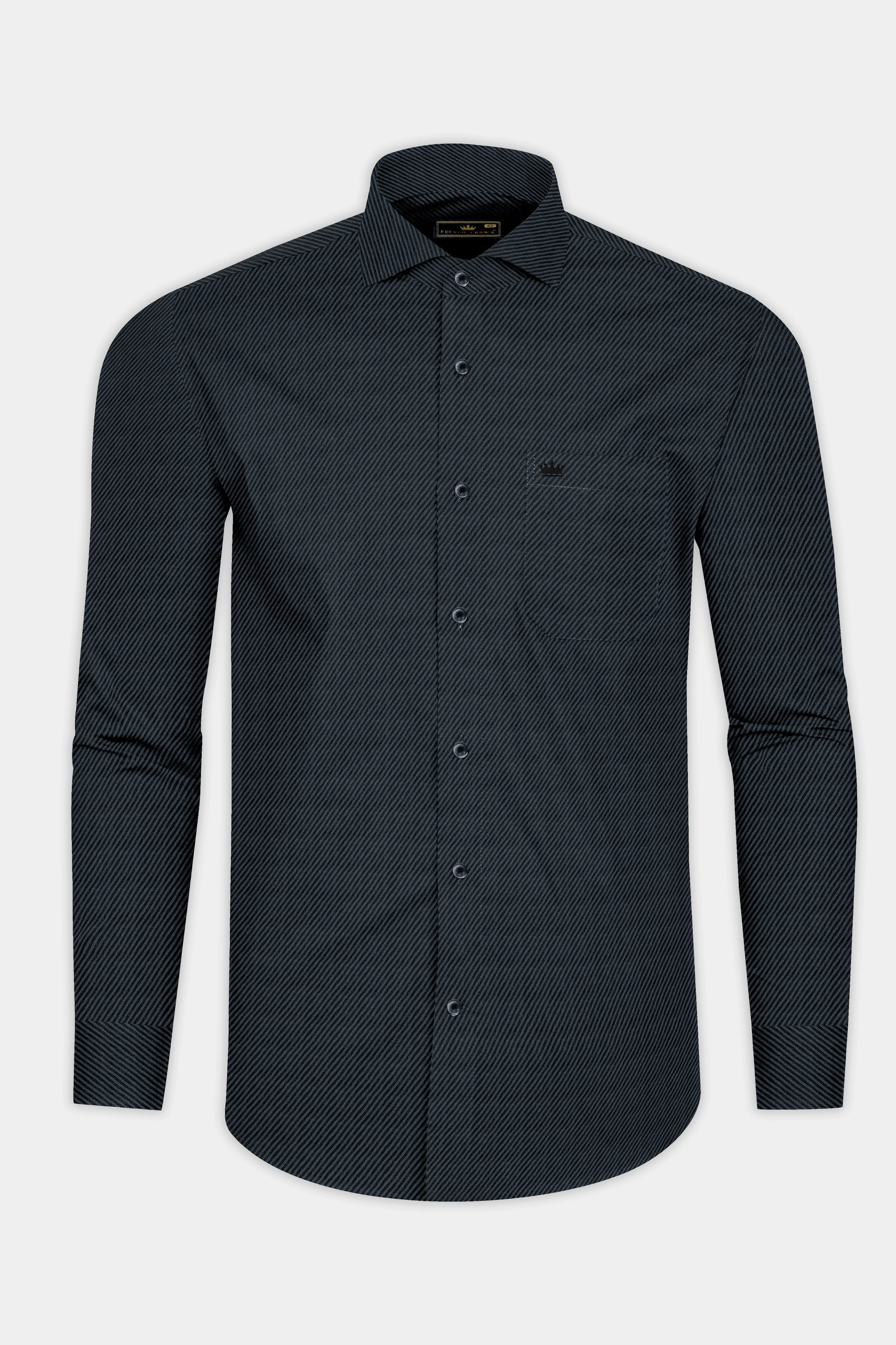 Charade Blue Micro Pin Striped Twill Cotton Shirt sold by French Crown product image thumbnail 4