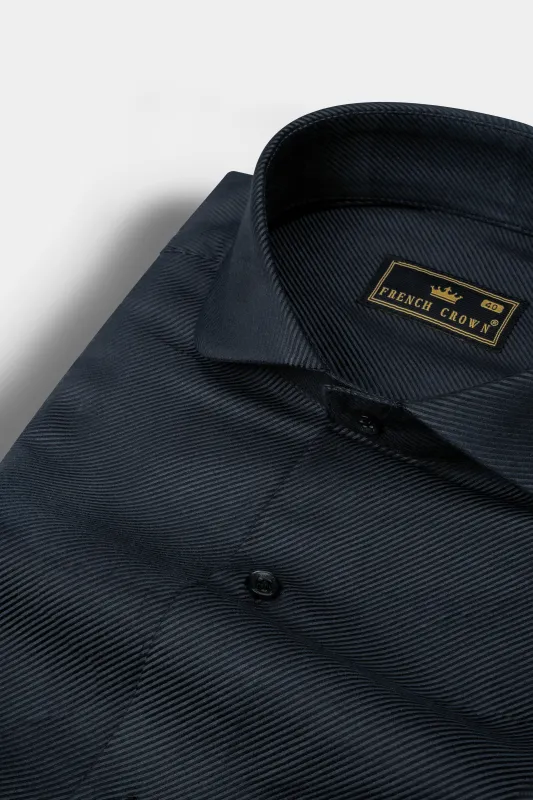Charade Blue Micro Pin Striped Twill Cotton Shirt made by French Crown