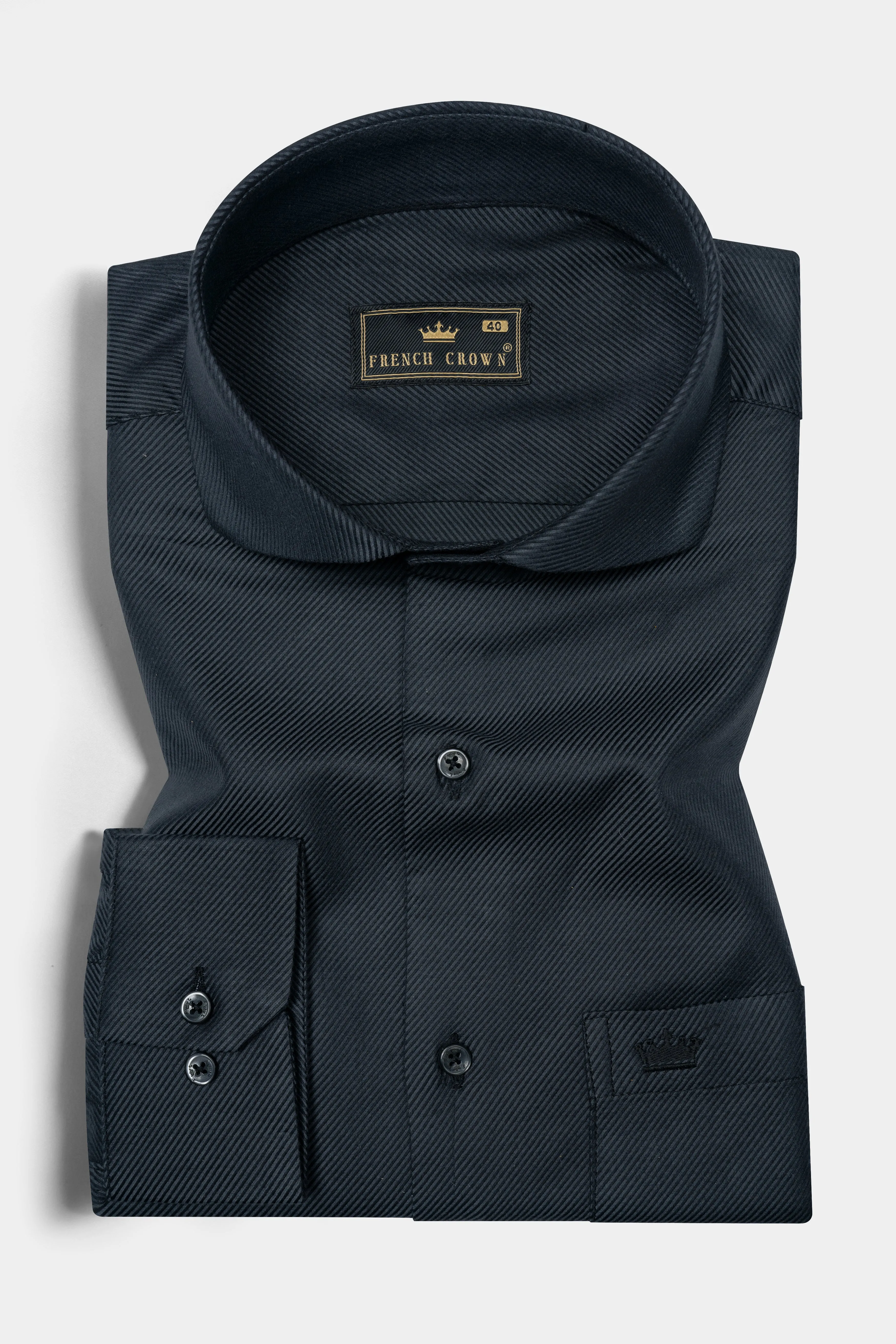 Charade Blue Micro Pin Striped Twill Cotton Shirt sold by French Crown product image thumbnail 3