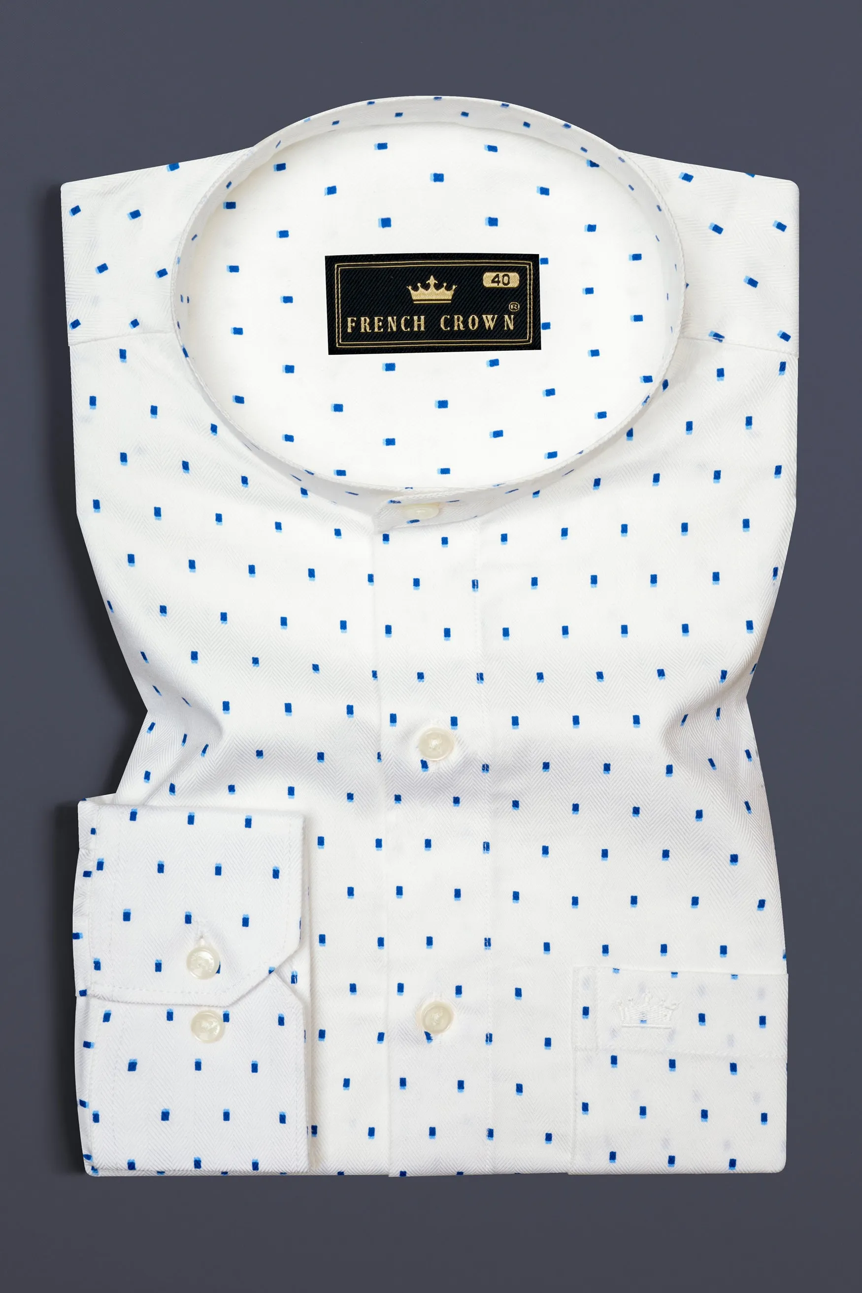 Bright White with French Blue Printed Herringbone Shirt sold by French Crown product image thumbnail 3