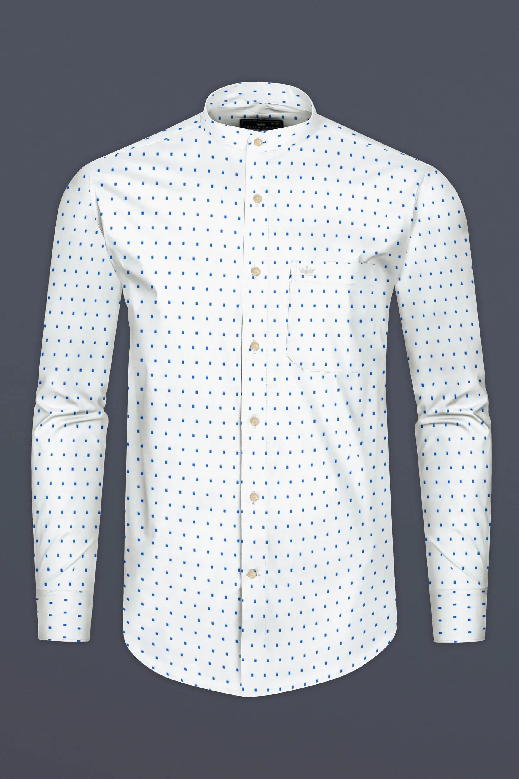 Bright White with French Blue Printed Herringbone Shirt sold by French Crown product image thumbnail 4