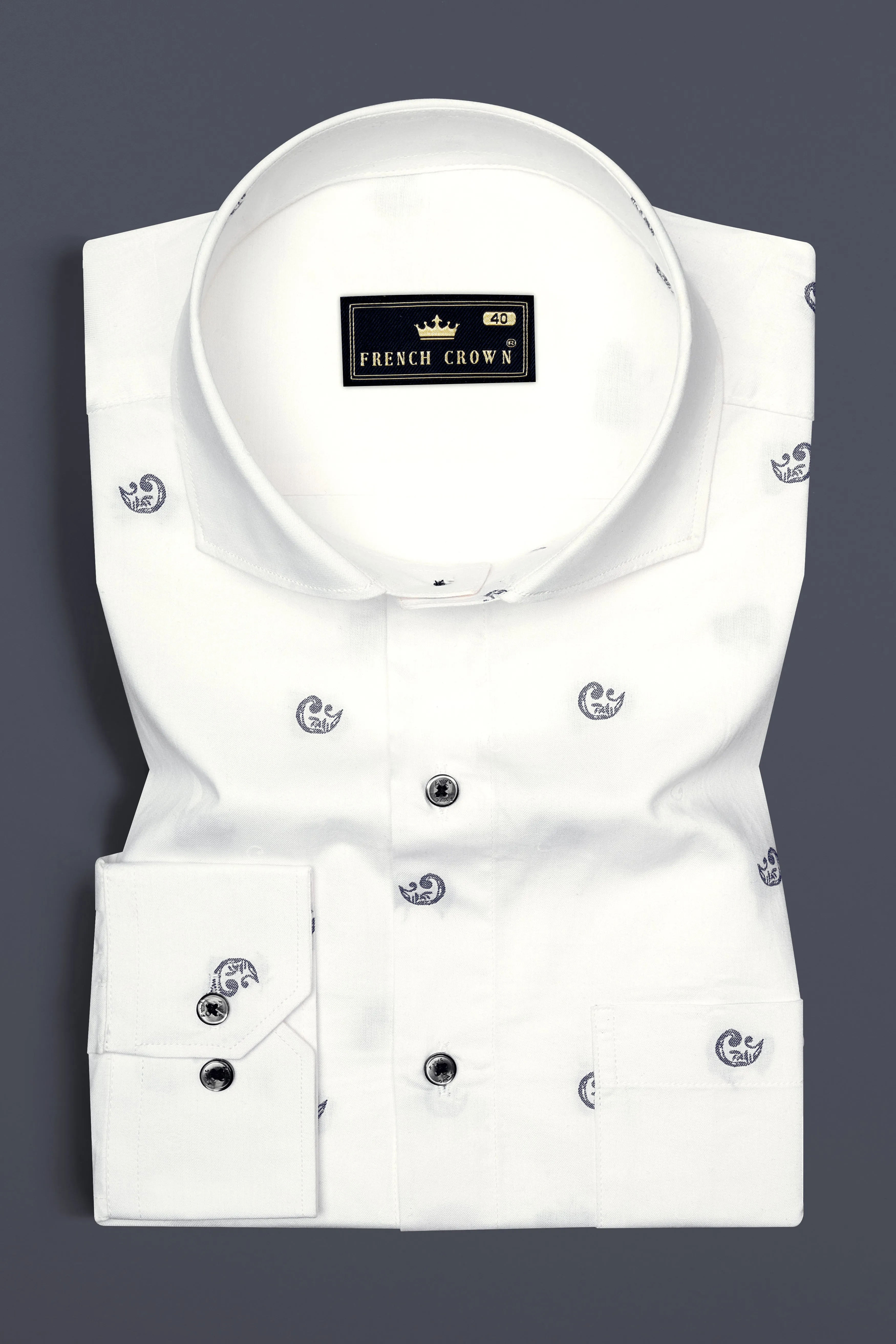 Bright White Jacquard Butta Textured Premium Giza Cotton Shirt sold by French Crown product image thumbnail 3