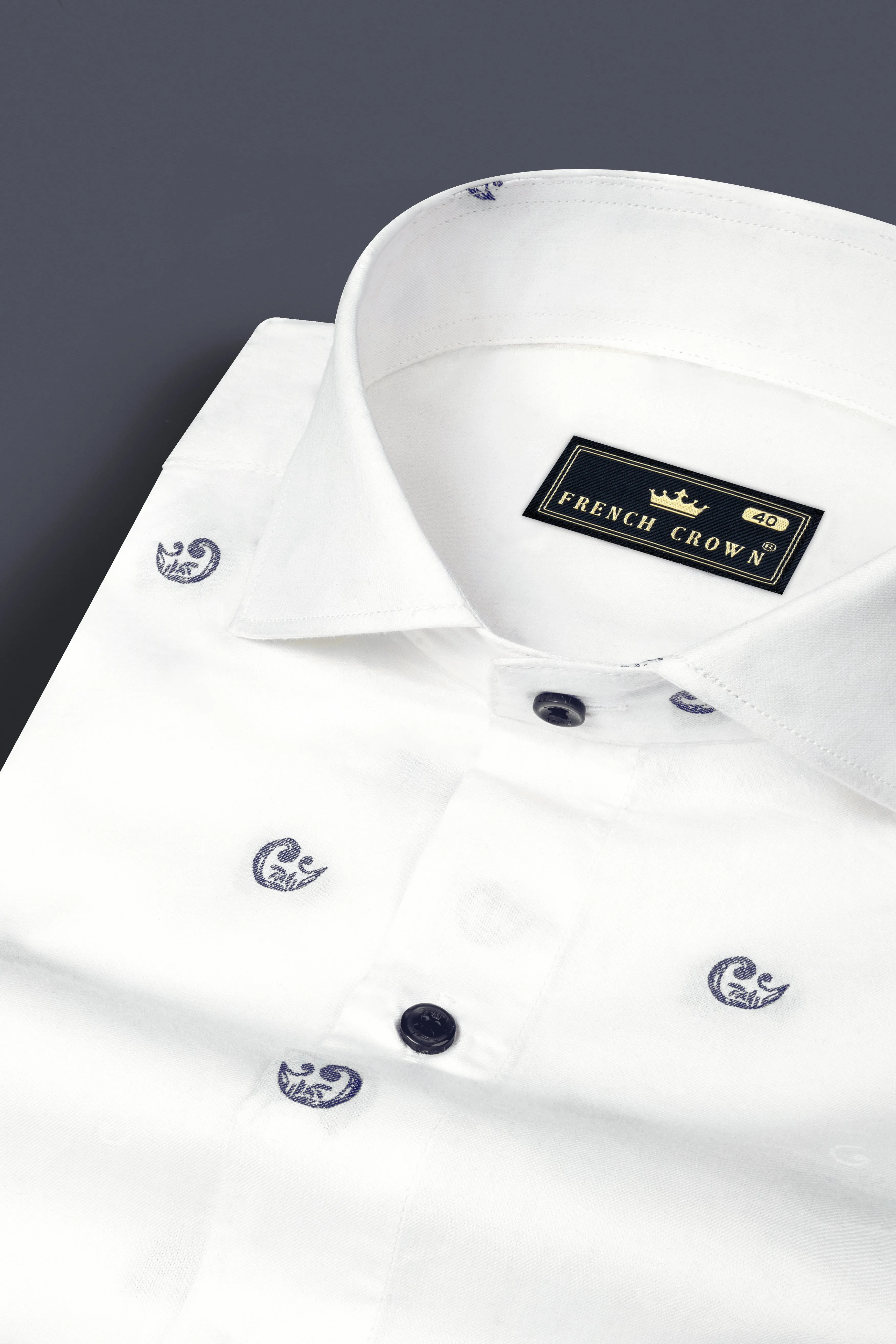 Bright White Jacquard Butta Textured Premium Giza Cotton Shirt sold by French Crown