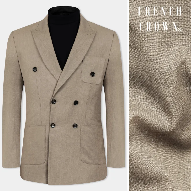 Oyster Brown Luxurious Linen Double Breasted Sports Blazer sold by French Crown