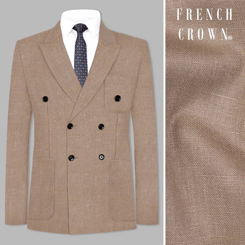 Oyster Brown Luxurious Linen Double Breasted Sports Blazer sold by French Crown