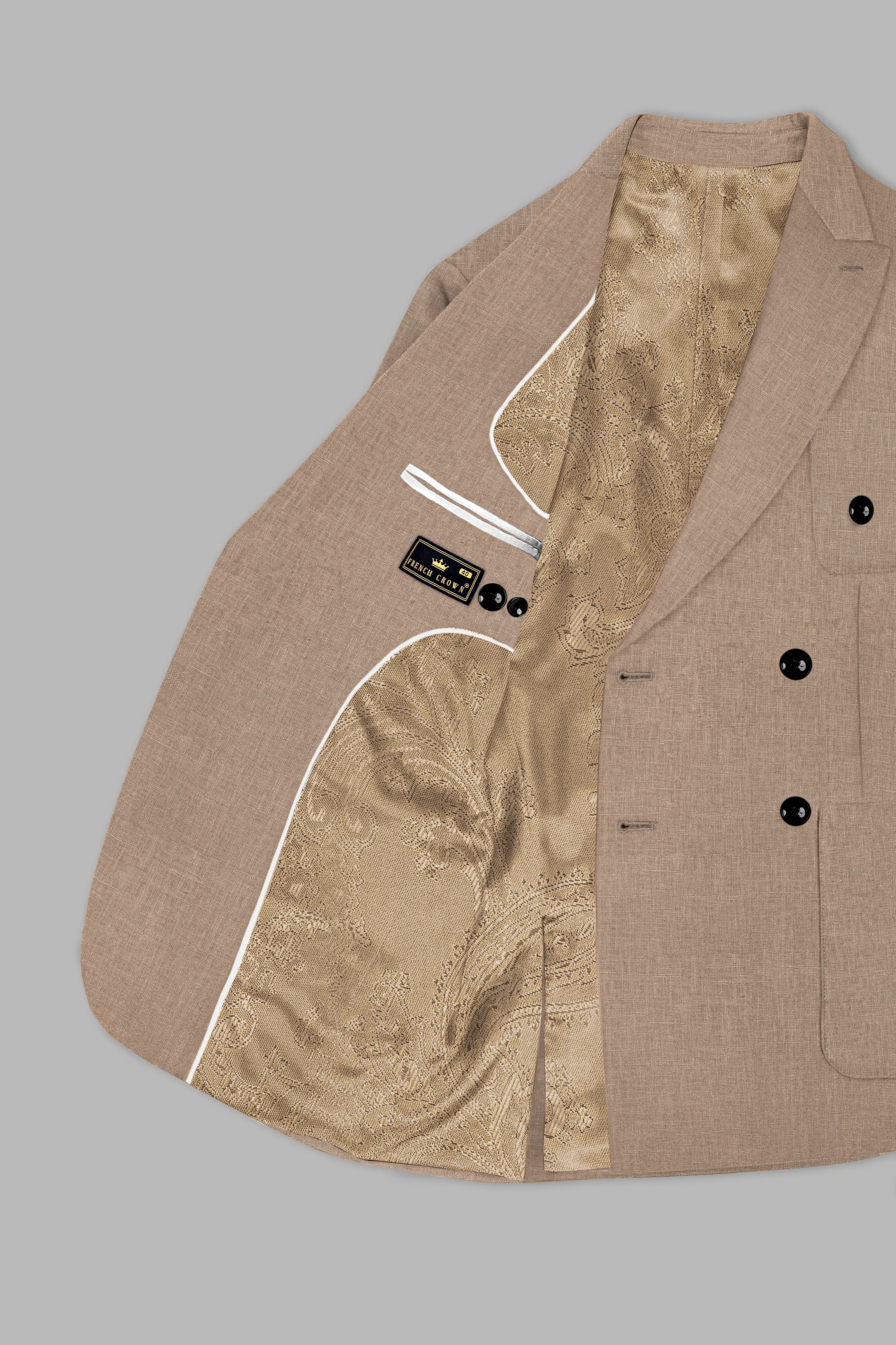 Oyster Brown Luxurious Linen Double Breasted Sports Blazer sold by French Crown product image thumbnail 5