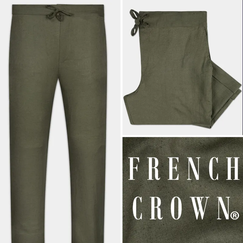 Kelp Green Luxurious Linen Lounge Pant sold by French Crown
