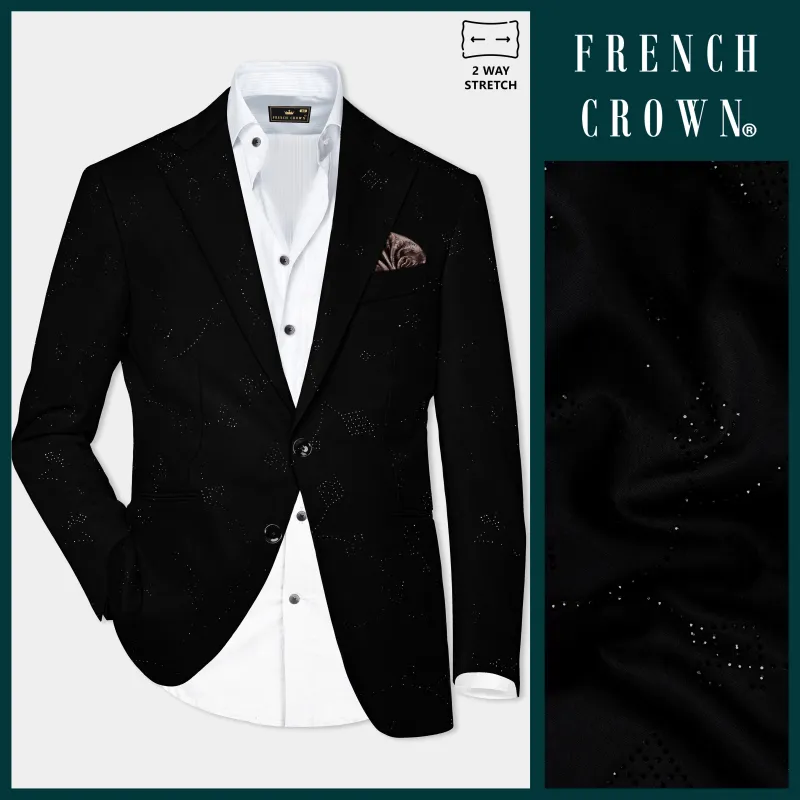 Jade Black Stretchable Tikki Work Wool Rich Designer Blazer made by French Crown