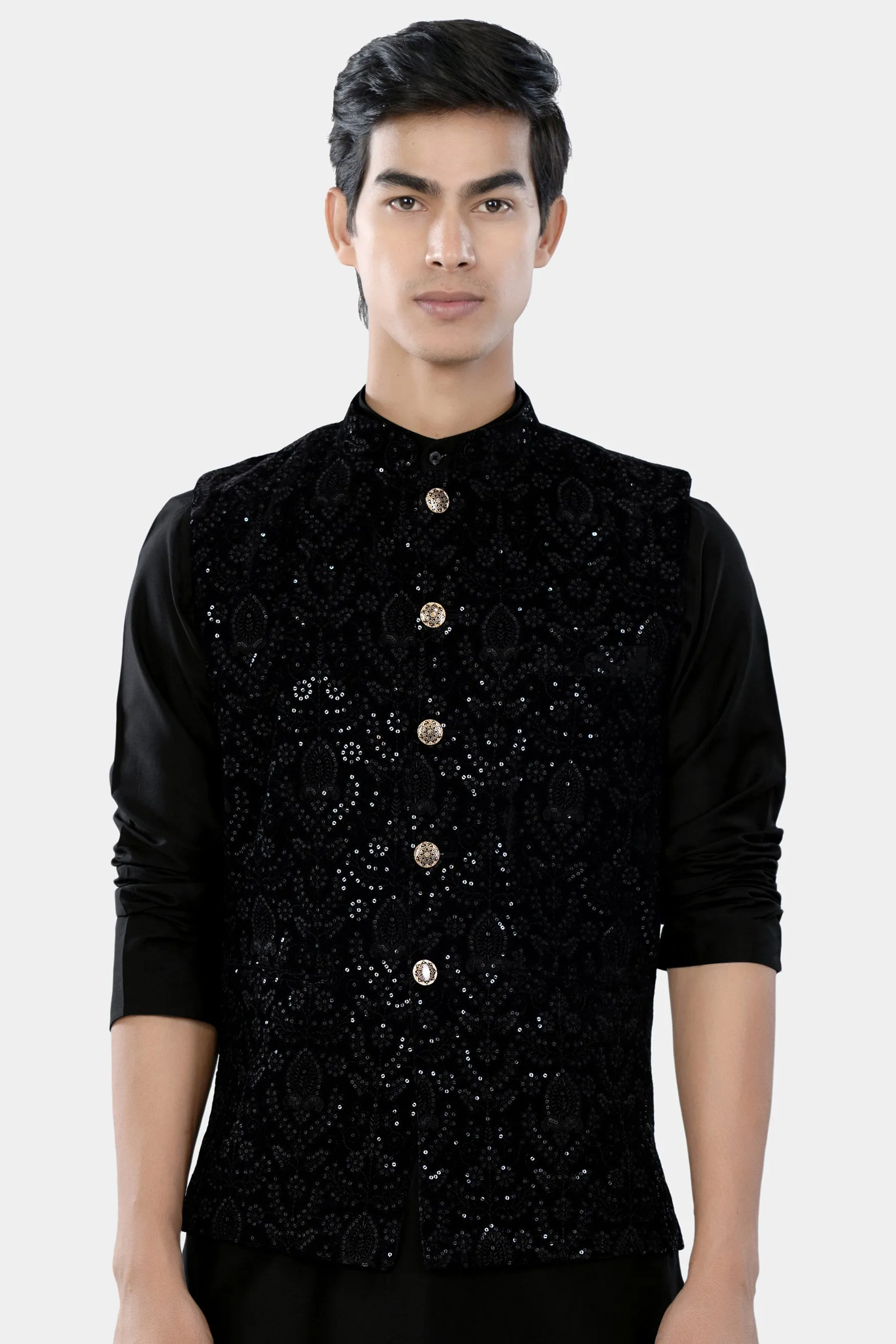 Jade Black Sequin Embroidered Designer Nehru Jacket sold by French Crown product image thumbnail 2