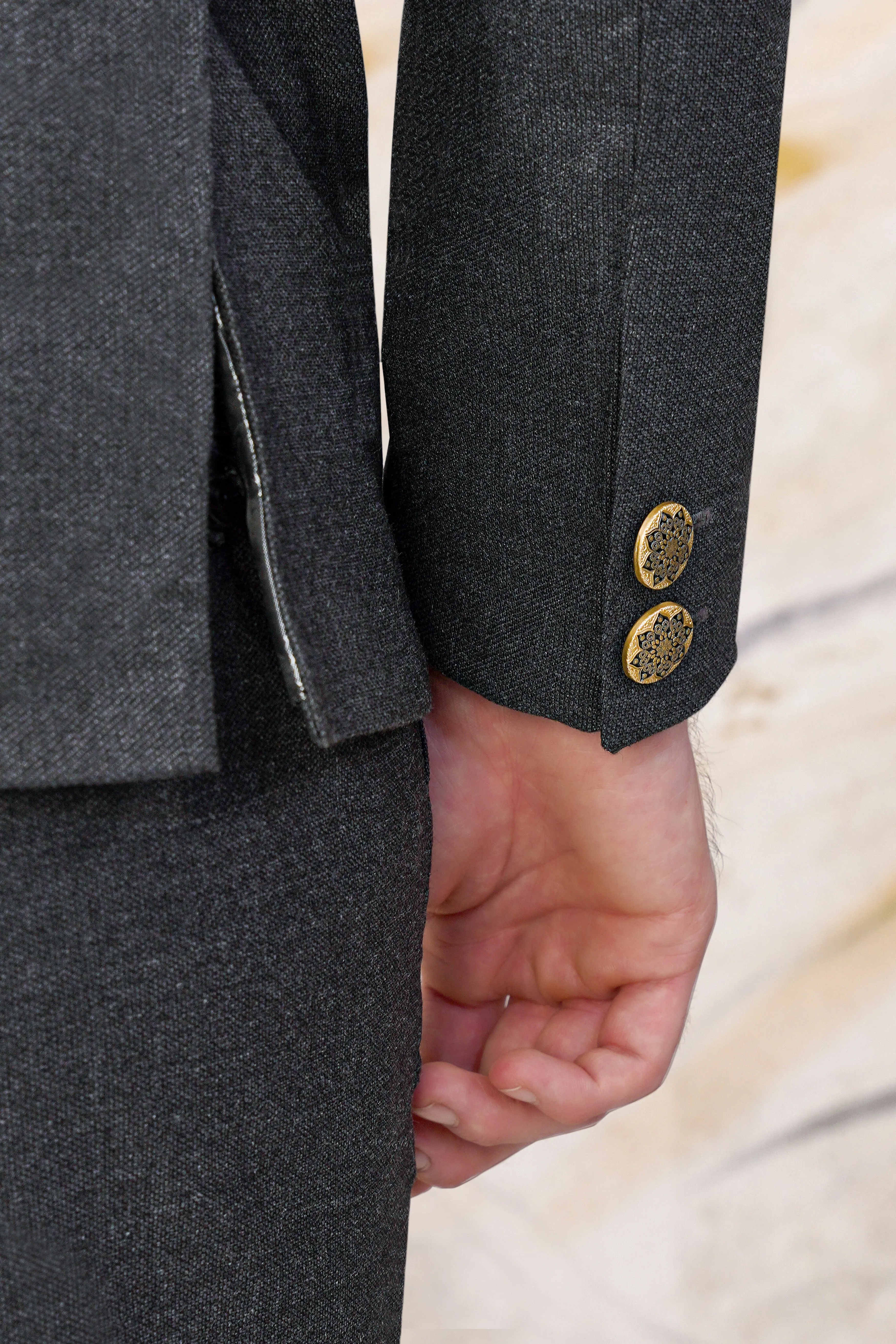 Gunmetal Grey Cross Placket Wool Rich Bandhgala Blazer sold by French Crown product image thumbnail 4