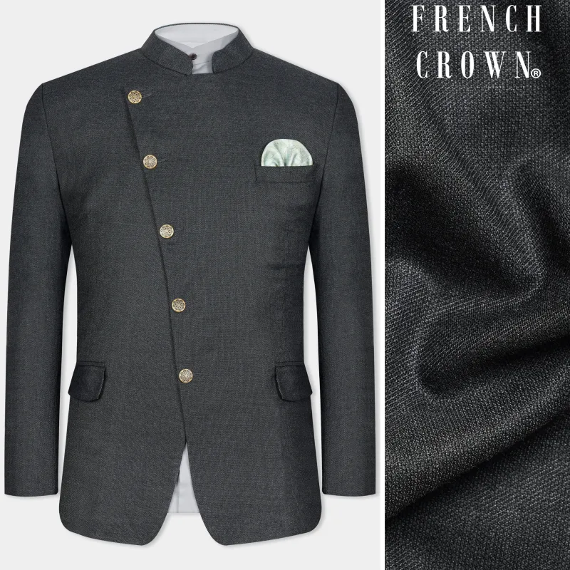 Gunmetal Grey Cross Placket Wool Rich Bandhgala Blazer sold by French Crown