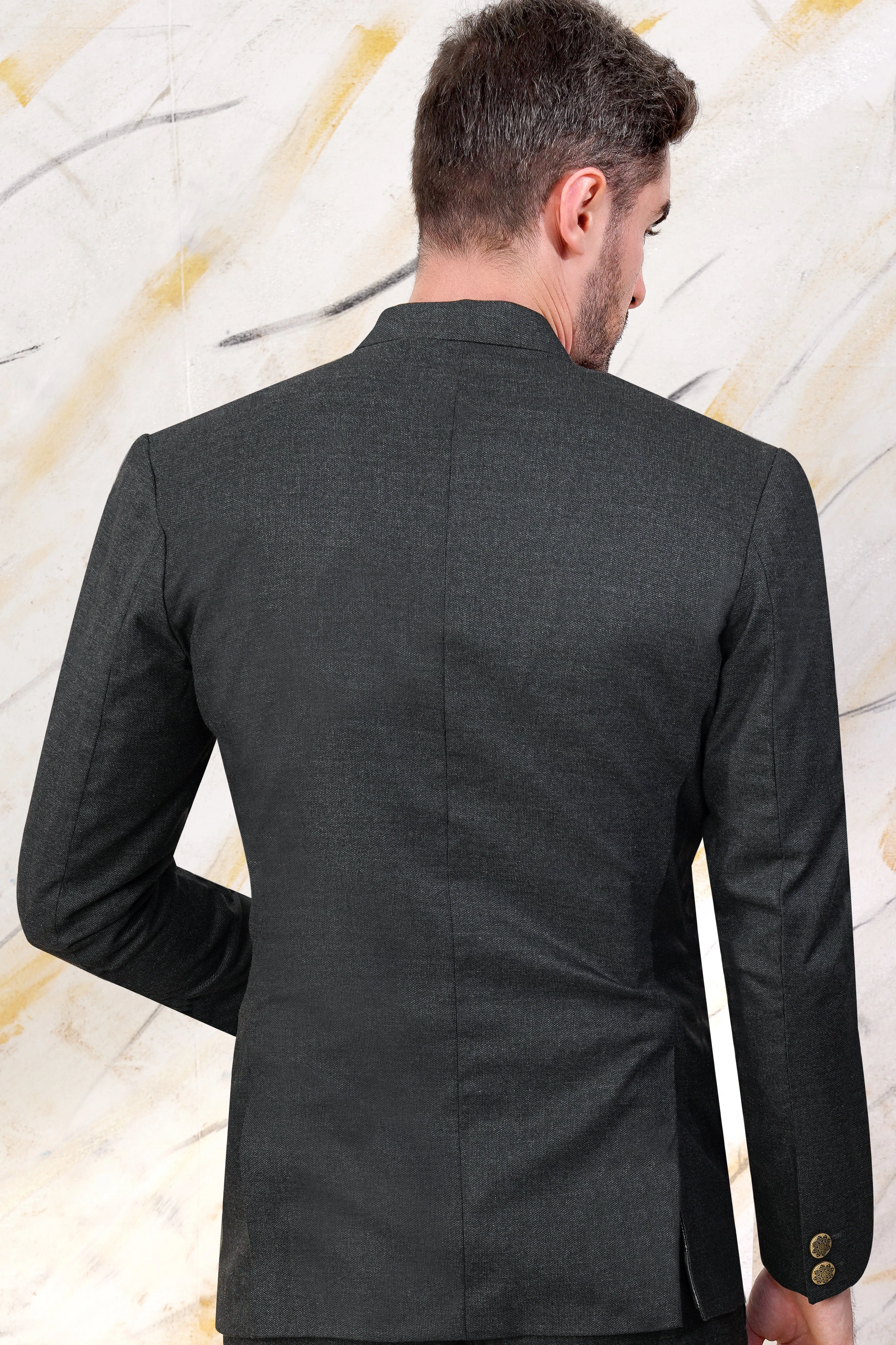 Gunmetal Grey Cross Placket Wool Rich Bandhgala Blazer sold by French Crown product image thumbnail 5