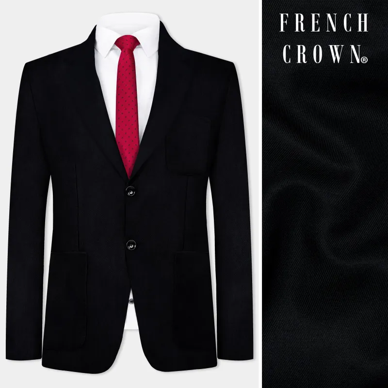 Jade Black Plain Solid Wool Blend Blazer sold by French Crown