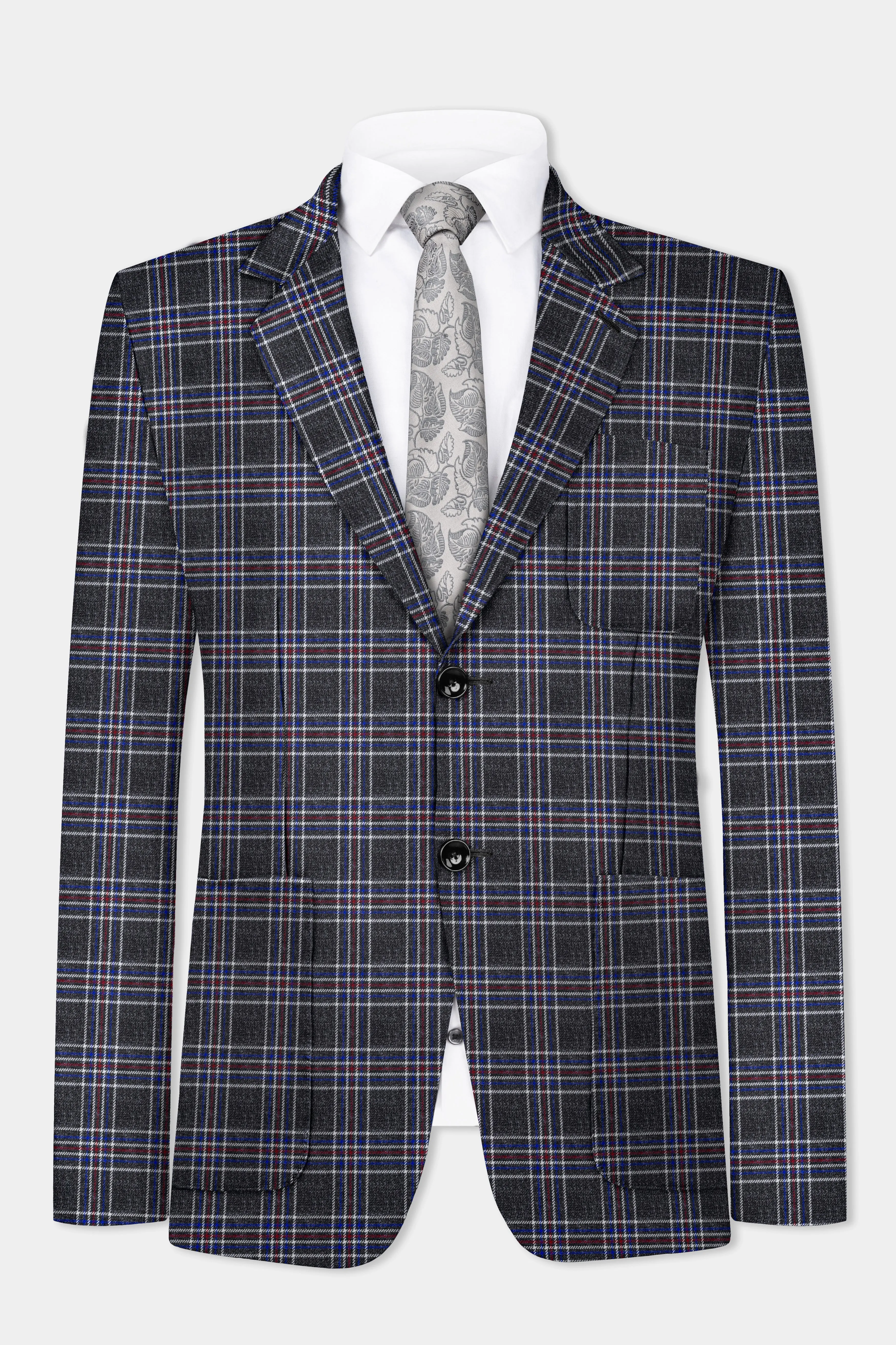 Tuatara Gray Multicolour Plaid Tweed Blazer sold by French Crown product image thumbnail 2