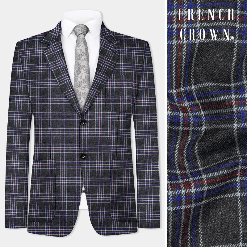 Tuatara Gray Multicolour Plaid Tweed Blazer sold by French Crown