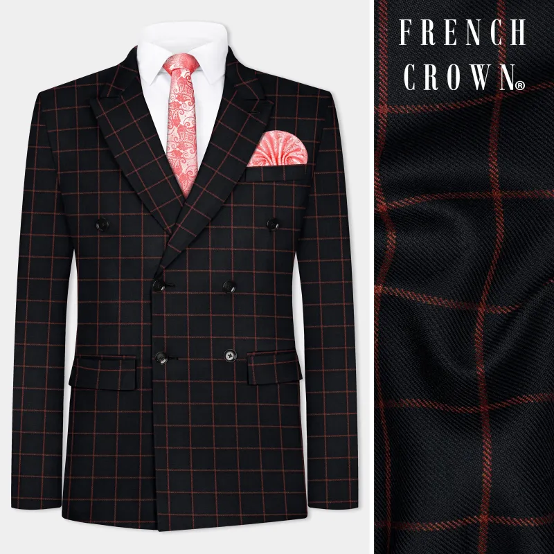 Moccaccino BlackWindowpane Double Breasted Tweed Blazer sold by French Crown