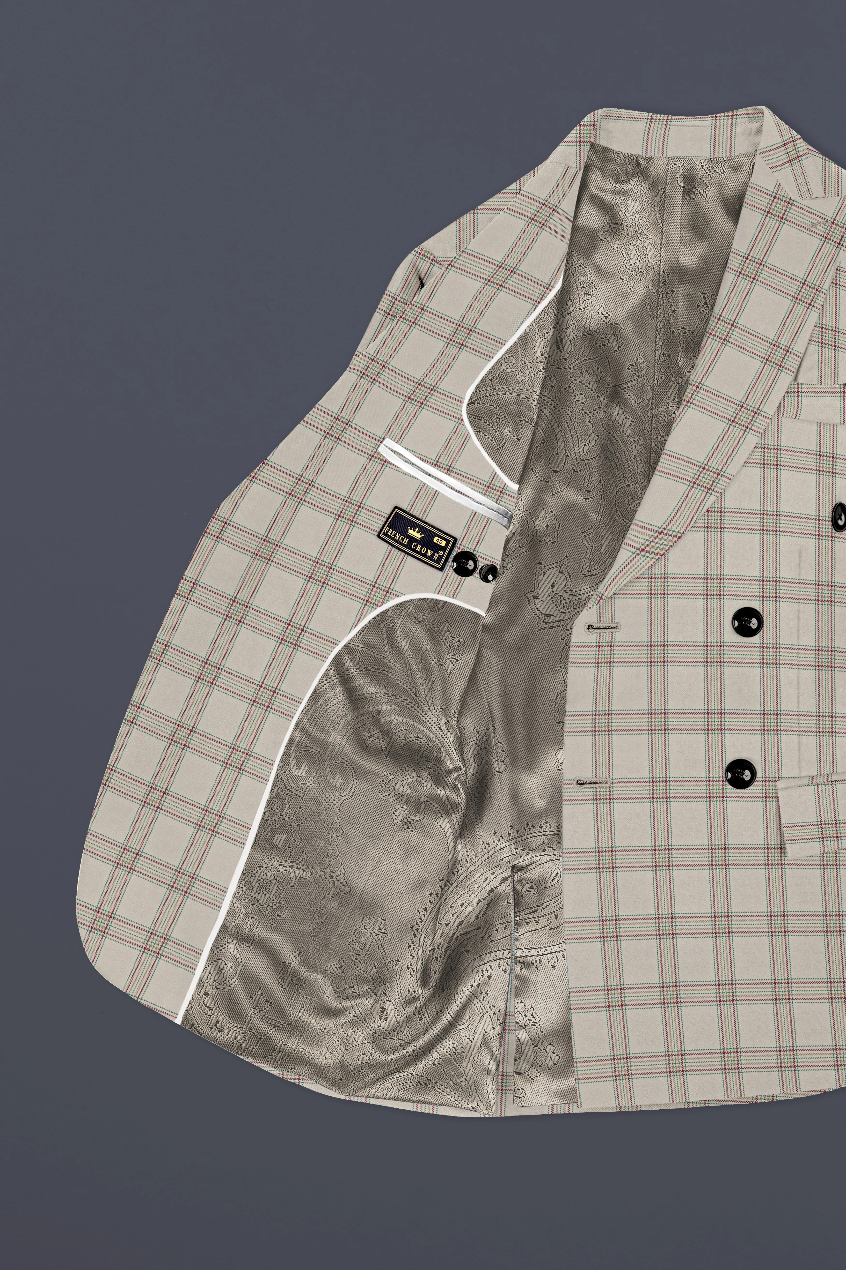 Swirl Cream with Maroon and Green windowpane Tweed Double Breasted Suit sold by French Crown product image thumbnail 5