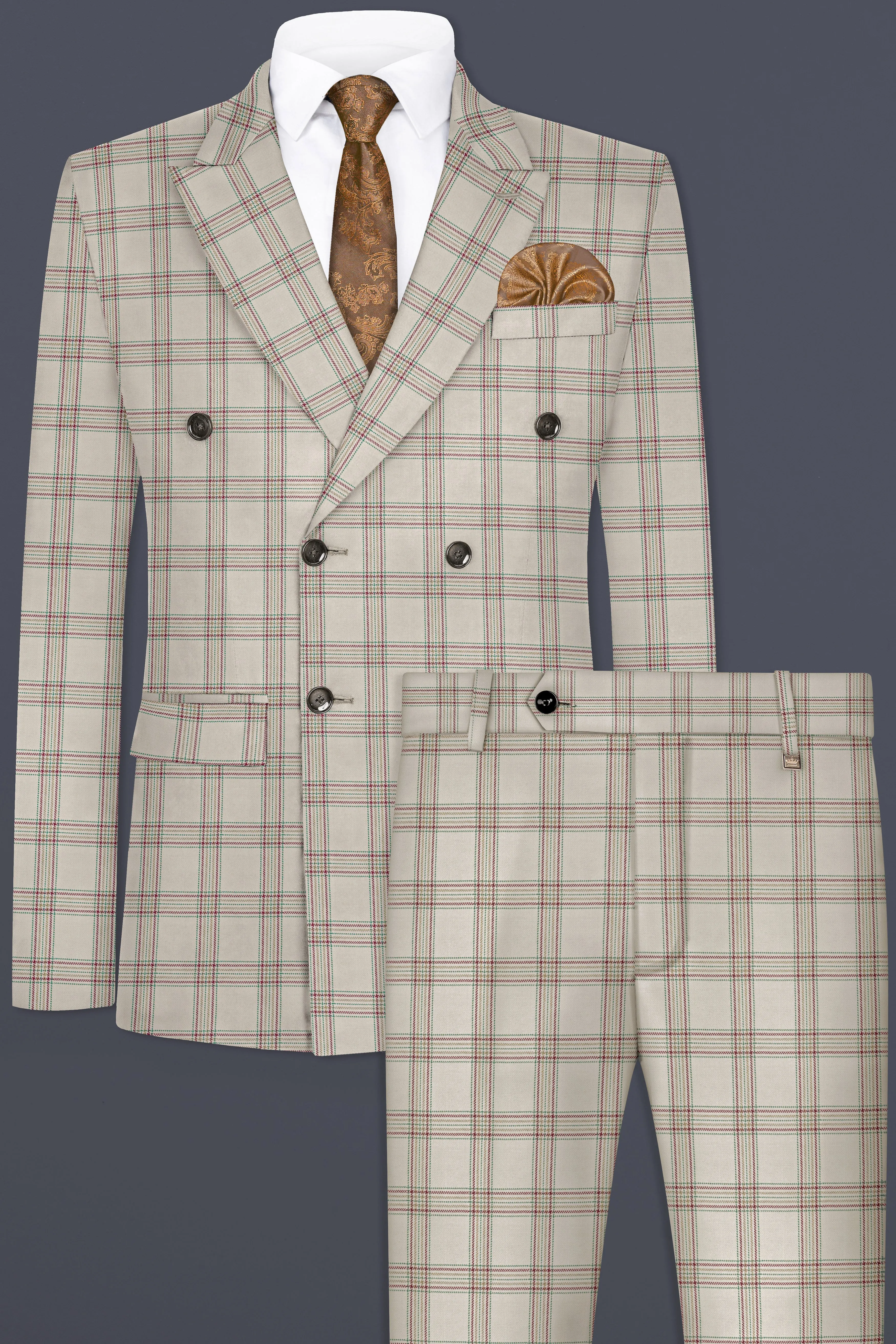 Swirl Cream with Maroon and Green windowpane Tweed Double Breasted Suit sold by French Crown product image thumbnail 2