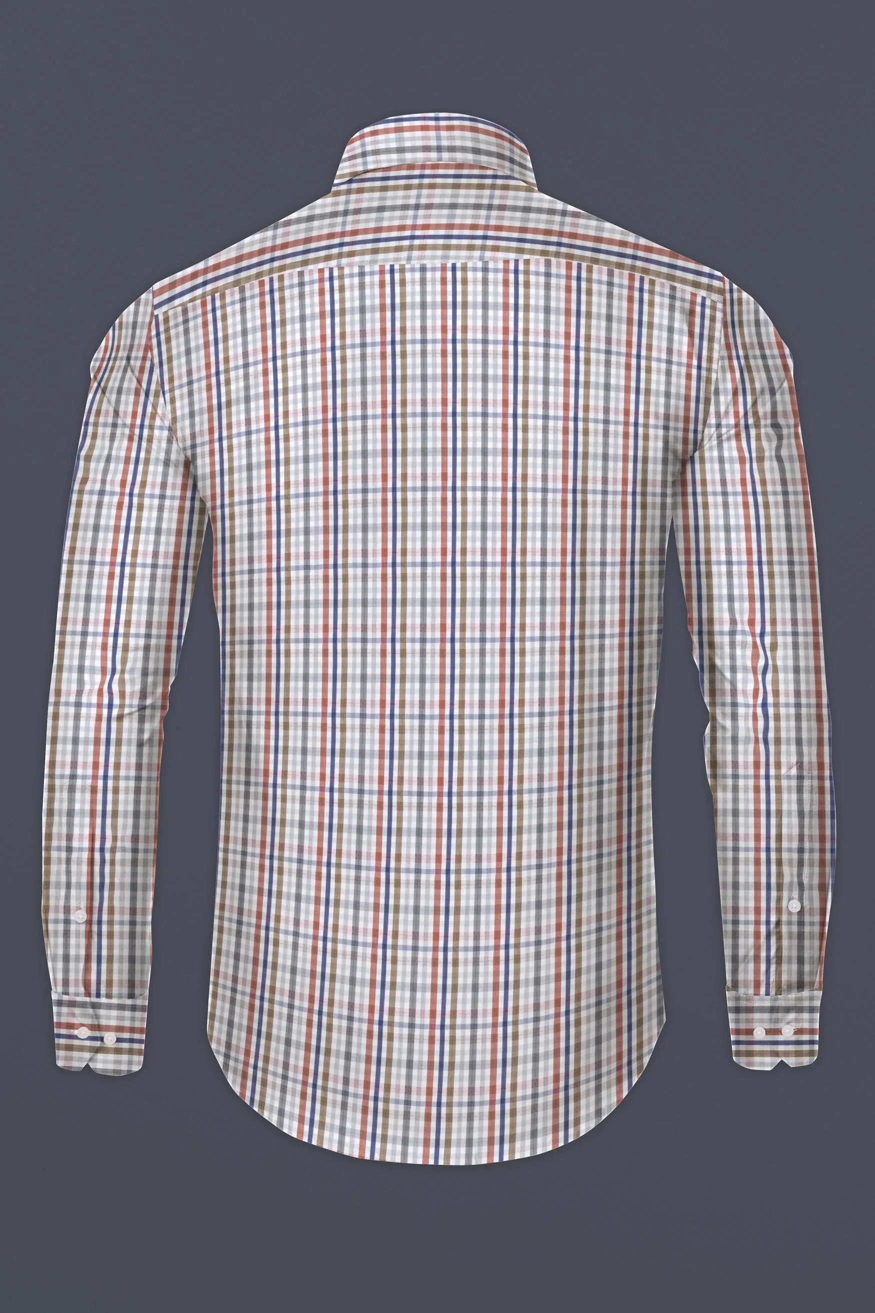 Bright White with Sepia Brown and Rhino Blue Checkered Poplin Giza Cotton Shirt sold by French Crown product image thumbnail 5