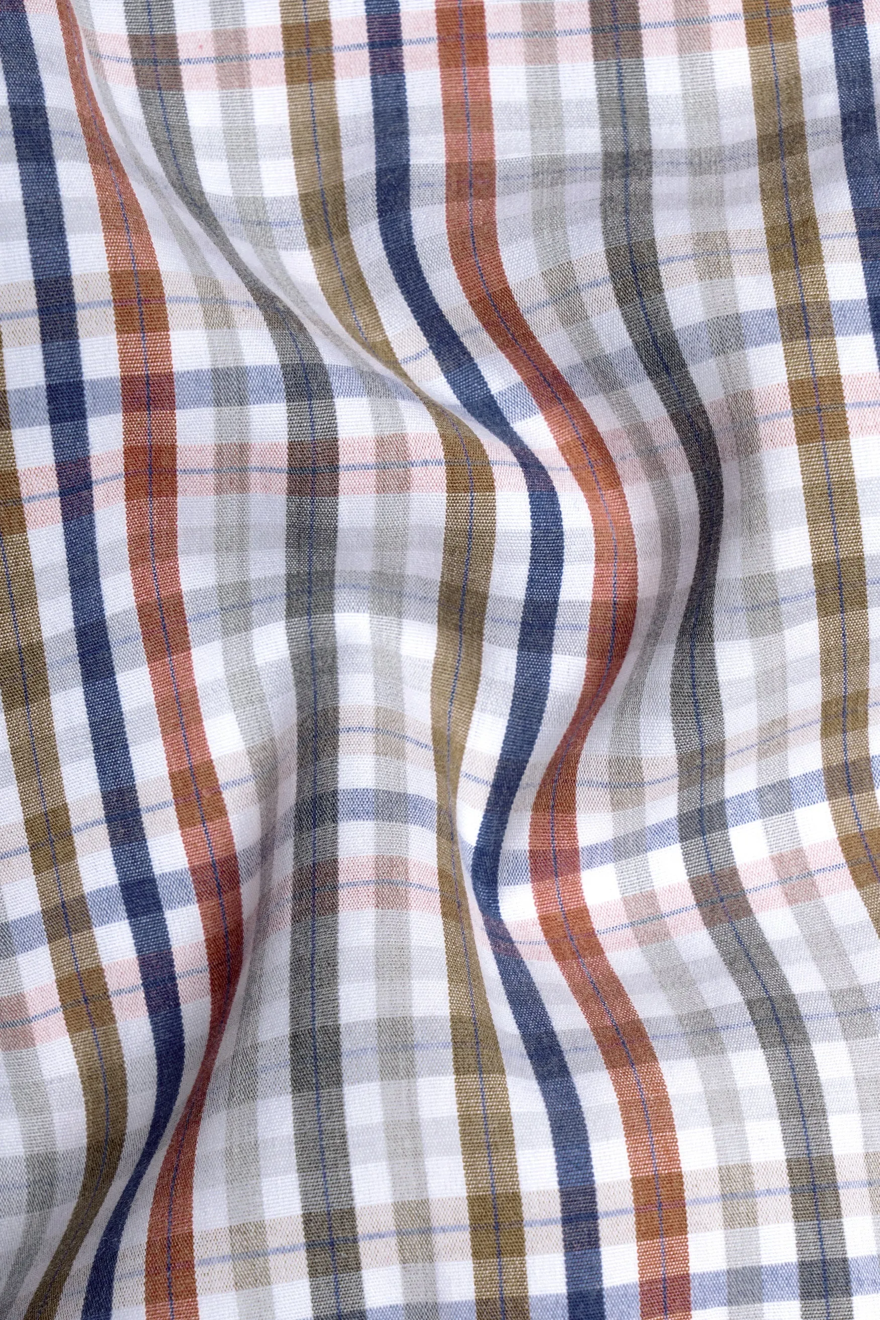 Bright White with Sepia Brown and Rhino Blue Checkered Poplin Giza Cotton Shirt sold by French Crown product image thumbnail 2