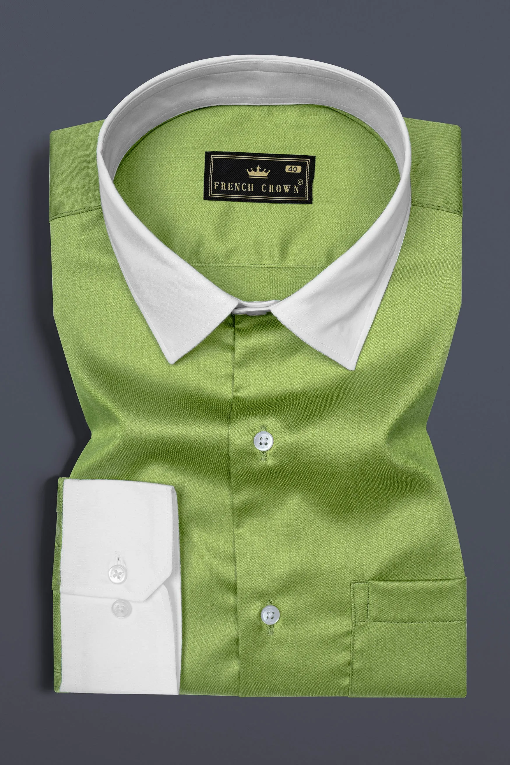 Asparagus Green Subtle Sheen Super Soft Premium Cotton Shirt sold by French Crown product image thumbnail 2